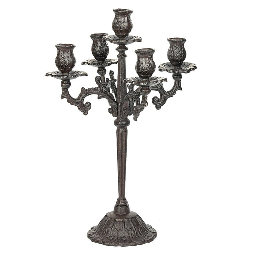 Sungmor Heavy Duty Cast Iron Candlestick Holders - Handcrafted Vintage Candelabra - 17Inch Tall & 5 Arms Candle Holders - Decorative Pillar Candle Stand for Christmas Birthday Wedding Home Party