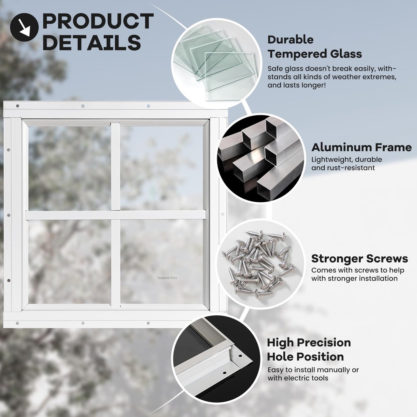 Shed Windows 2 Pack, Chicken Coop Windows 24" x 36" with Tempered Glass and Fiberglass Screen, Flush Mounted Small Window for Shed, Barns, Playhouse, Household, Garage (Black)