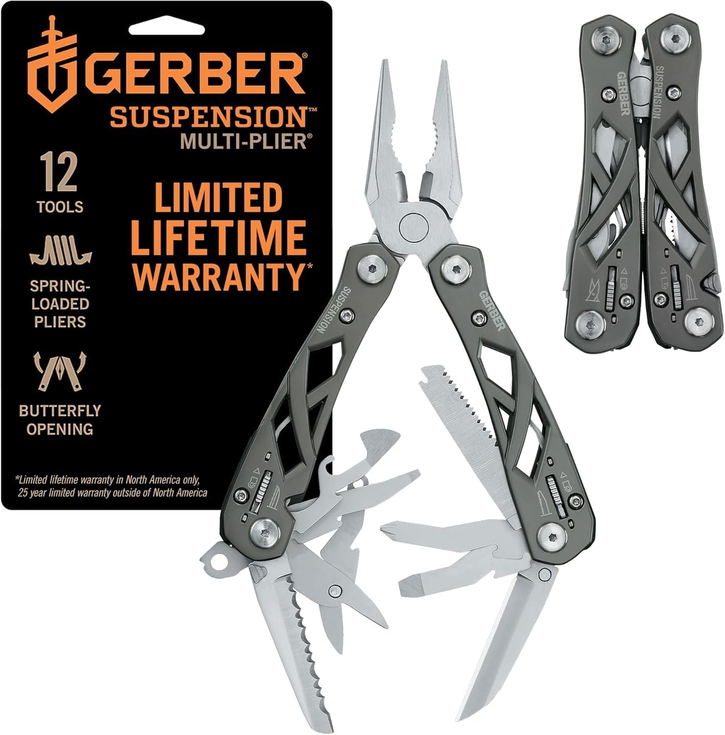 Gerber Gear Suspension-NXT 15-in-1 EDC Multi tool with Pocket Knife, Needle Nose Pliers and Wire Stripper Tools, Gifts for Men, Survival and Camping Gear, Stainless Steel