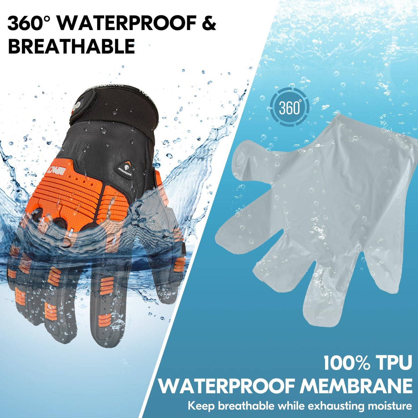 Vgo... 1 Pair -20℃/-4°F COLDPROOF,Winter Work Leather Gloves,Impact Gloves,Anti-Vibration,Water Resistant(CA7722FW)