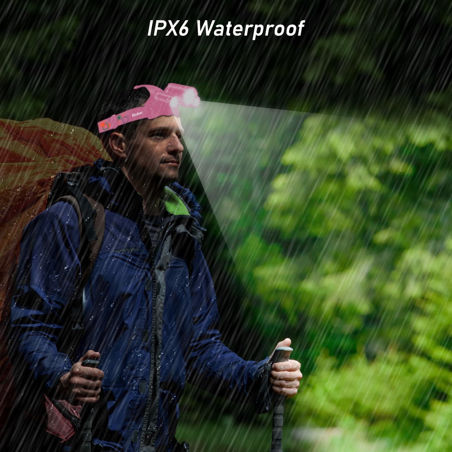 Blukar LED Headlamp, Super Bright Rechargeable Headlight Flashlight - 3 Lights 5 Modes,Zoomable,Spotlight&Floodlight Combination, IPX6 Waterproof, 20+Hrs Runtime for Running,Hiking,Camping etc.