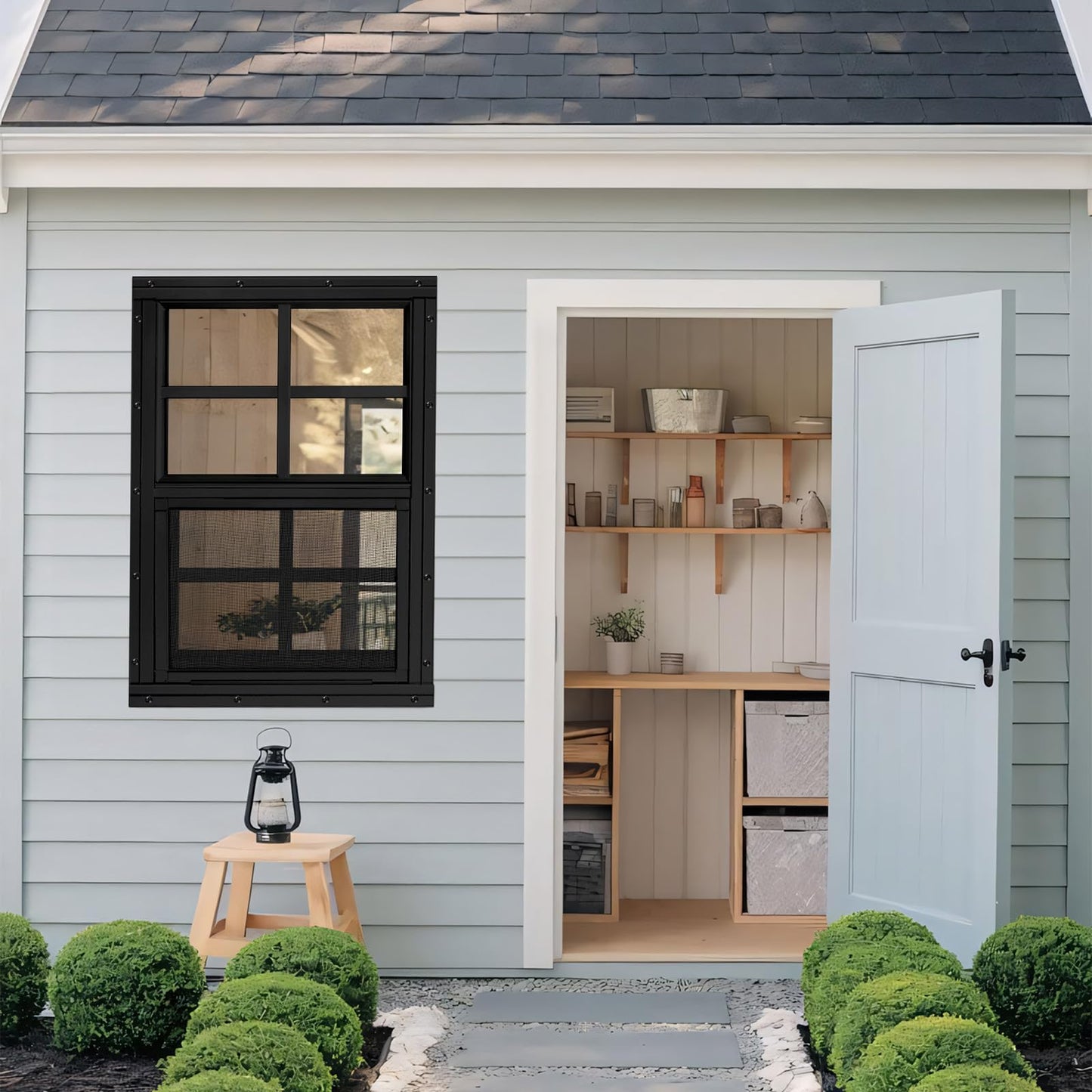 Shed Windows 2 Pack, Chicken Coop Windows 24" x 36" with Tempered Glass and Fiberglass Screen, Flush Mounted Small Window for Shed, Barns, Playhouse, Household, Garage (Black)