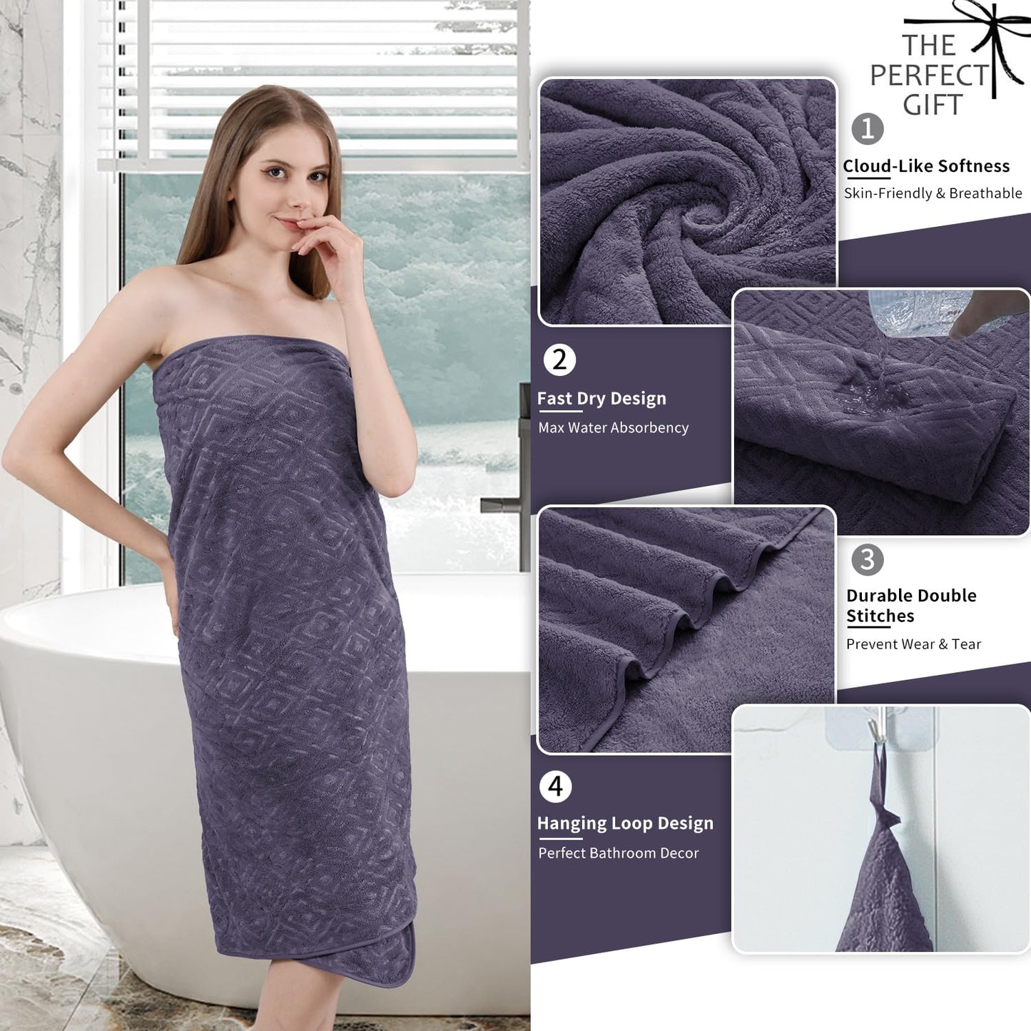 Extra Large Bath Sheet 4 Piece (35"x70")-Ultra Soft Oversized Bath Towel,Bath Sheet Towel Set for Bathroom Hotel,Highly Absorbent Quick Dry Shower Towel Set for Adults,Bath Towel Dark Grey