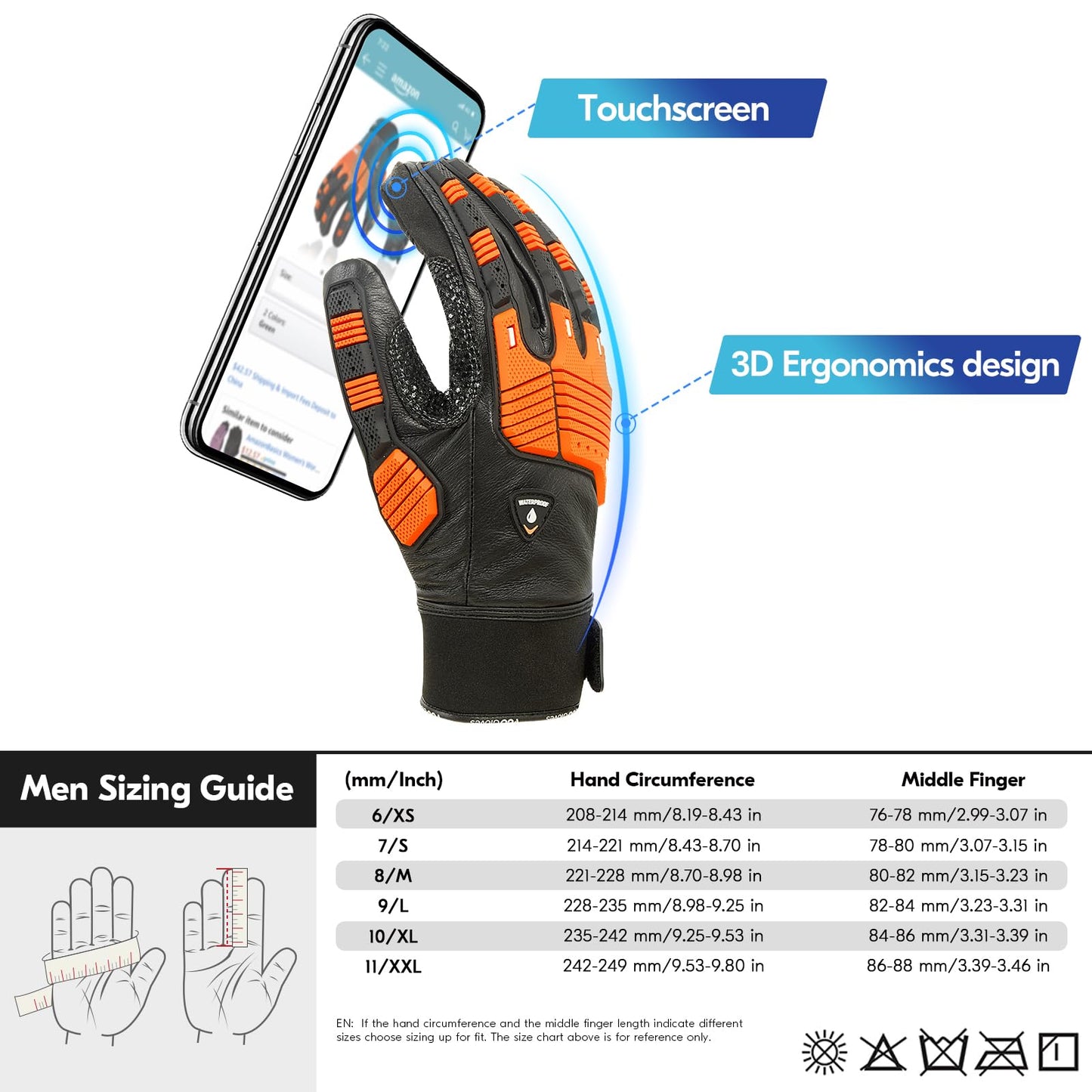 Vgo... 1 Pair -20℃/-4°F COLDPROOF,Winter Work Leather Gloves,Impact Gloves,Anti-Vibration,Water Resistant(CA7722FW)
