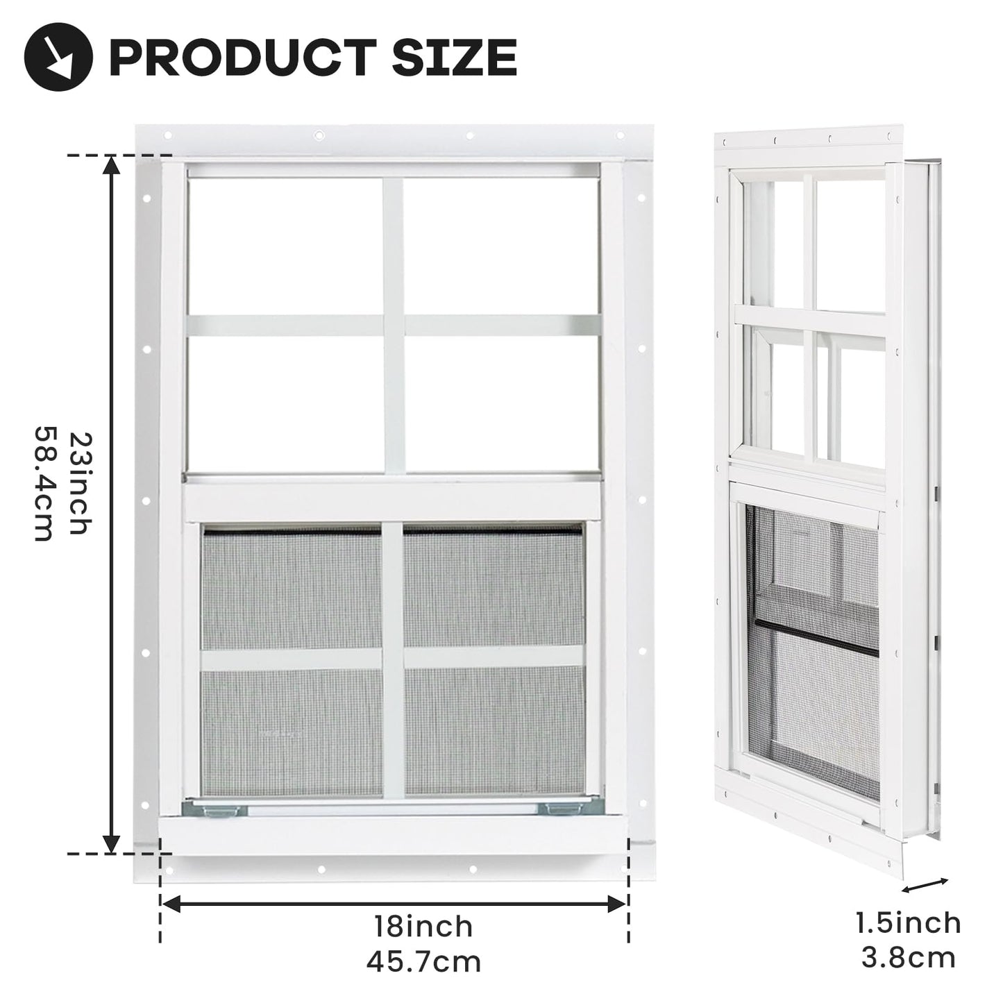 Shed Windows 2 Pack, Chicken Coop Windows 24" x 36" with Tempered Glass and Fiberglass Screen, Flush Mounted Small Window for Shed, Barns, Playhouse, Household, Garage (Black)