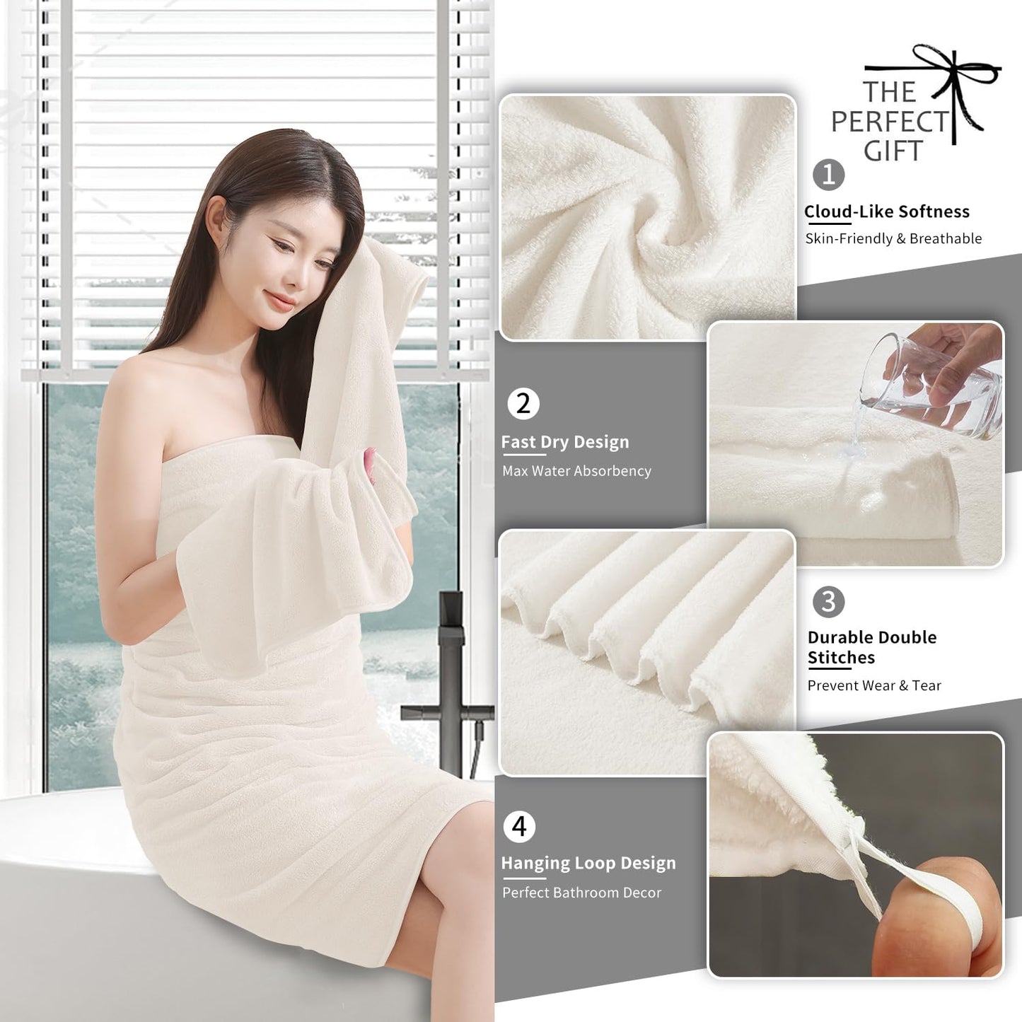 Extra Large Bath Sheet 4 Piece (35"x70")-Ultra Soft Oversized Bath Towel,Bath Sheet Towel Set for Bathroom Hotel,Highly Absorbent Quick Dry Shower Towel Set for Adults,Bath Towel Dark Grey