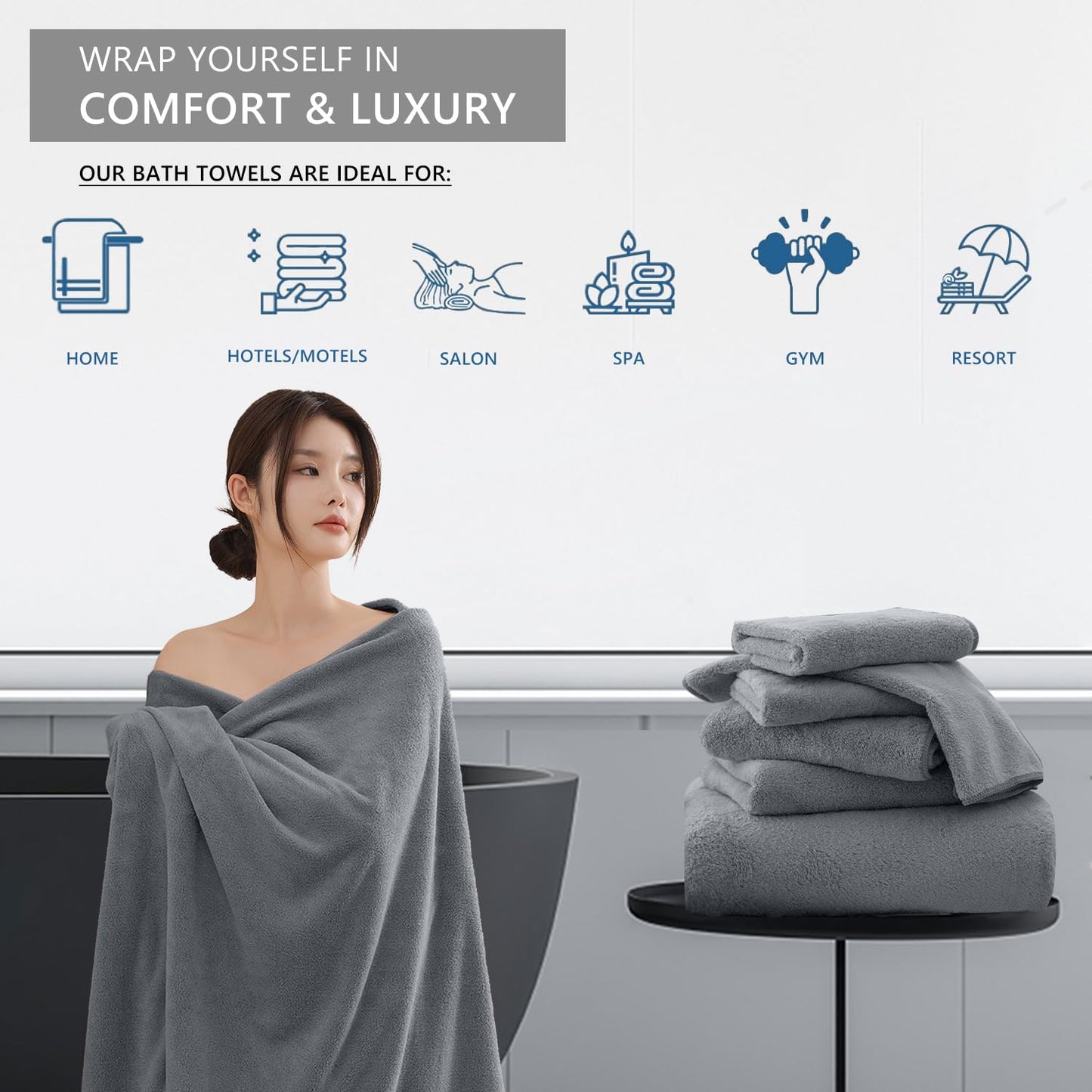 Extra Large Bath Sheet 4 Piece (35"x70")-Ultra Soft Oversized Bath Towel,Bath Sheet Towel Set for Bathroom Hotel,Highly Absorbent Quick Dry Shower Towel Set for Adults,Bath Towel Dark Grey