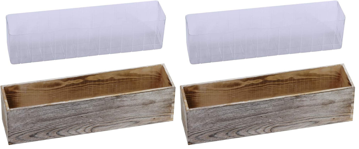 Winlyn Rustic Wooden Planter Box 17.3" L x 3.9" W x 3.9" H Brown Rectangular Planter Decorative Wood Box with Removable Plastic Liner Window Box for Farmhouse Wedding Home Garden Table Centerpiece.