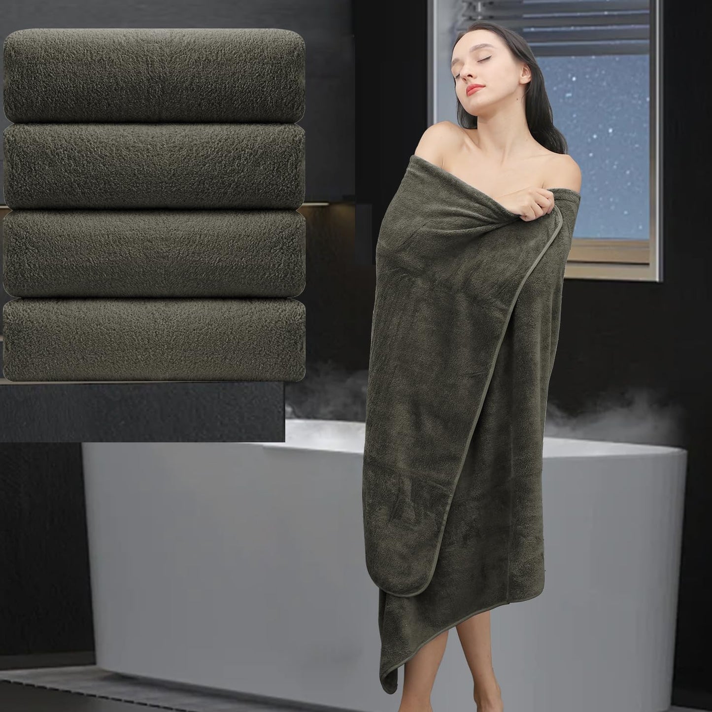 Extra Large Bath Sheet 4 Piece (35"x70")-Ultra Soft Oversized Bath Towel,Bath Sheet Towel Set for Bathroom Hotel,Highly Absorbent Quick Dry Shower Towel Set for Adults,Bath Towel Dark Grey