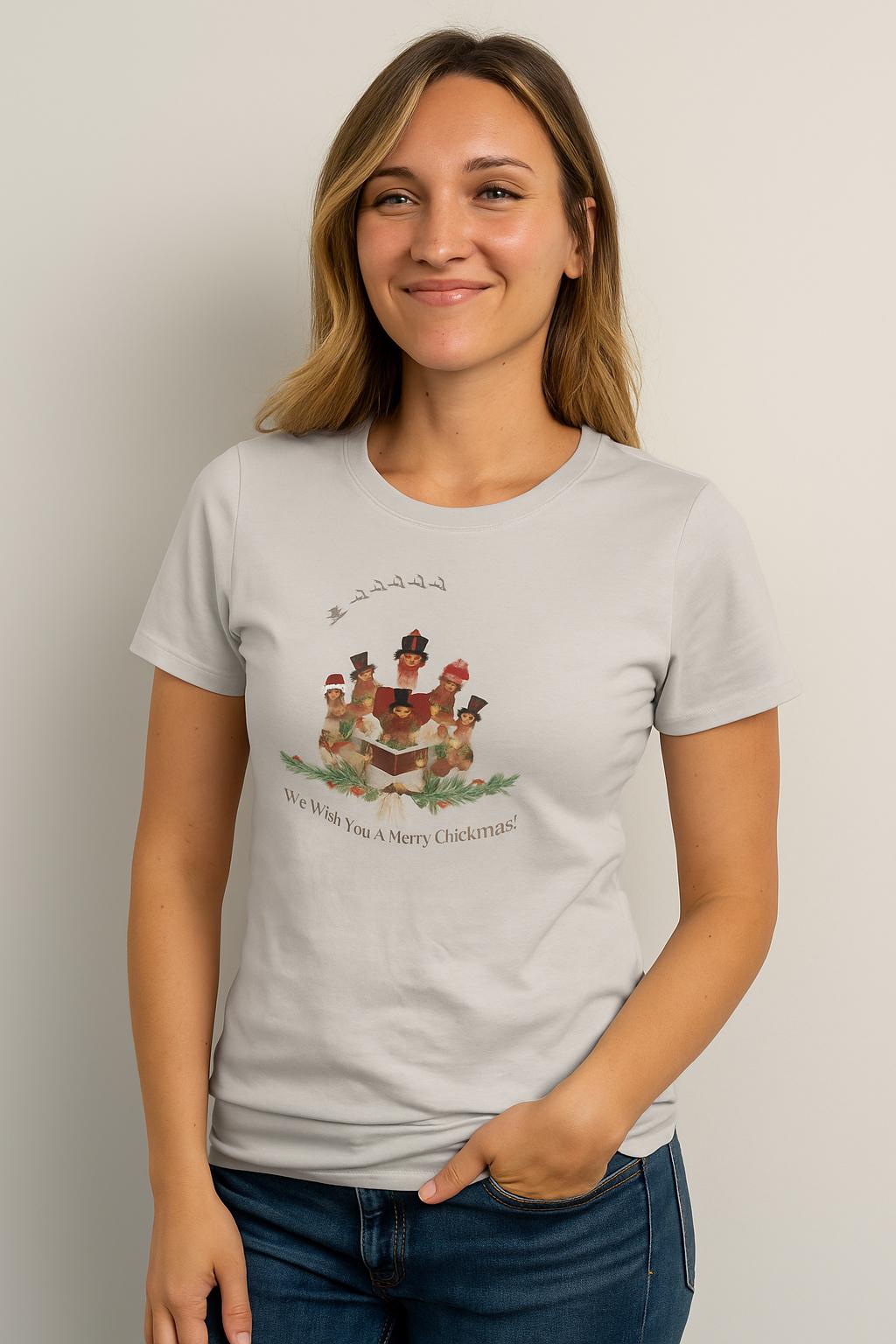 Christmas Chickens Singing Tee, Women's Holiday T-Shirt, Funny Chicken Christmas Shirt, Festive Chicken Tee, Chickens Singing Xmas Song
