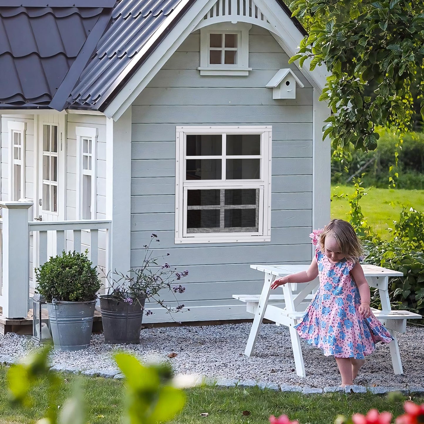 Shed Windows 2 Pack, Chicken Coop Windows 24" x 36" with Tempered Glass and Fiberglass Screen, Flush Mounted Small Window for Shed, Barns, Playhouse, Household, Garage (Black)