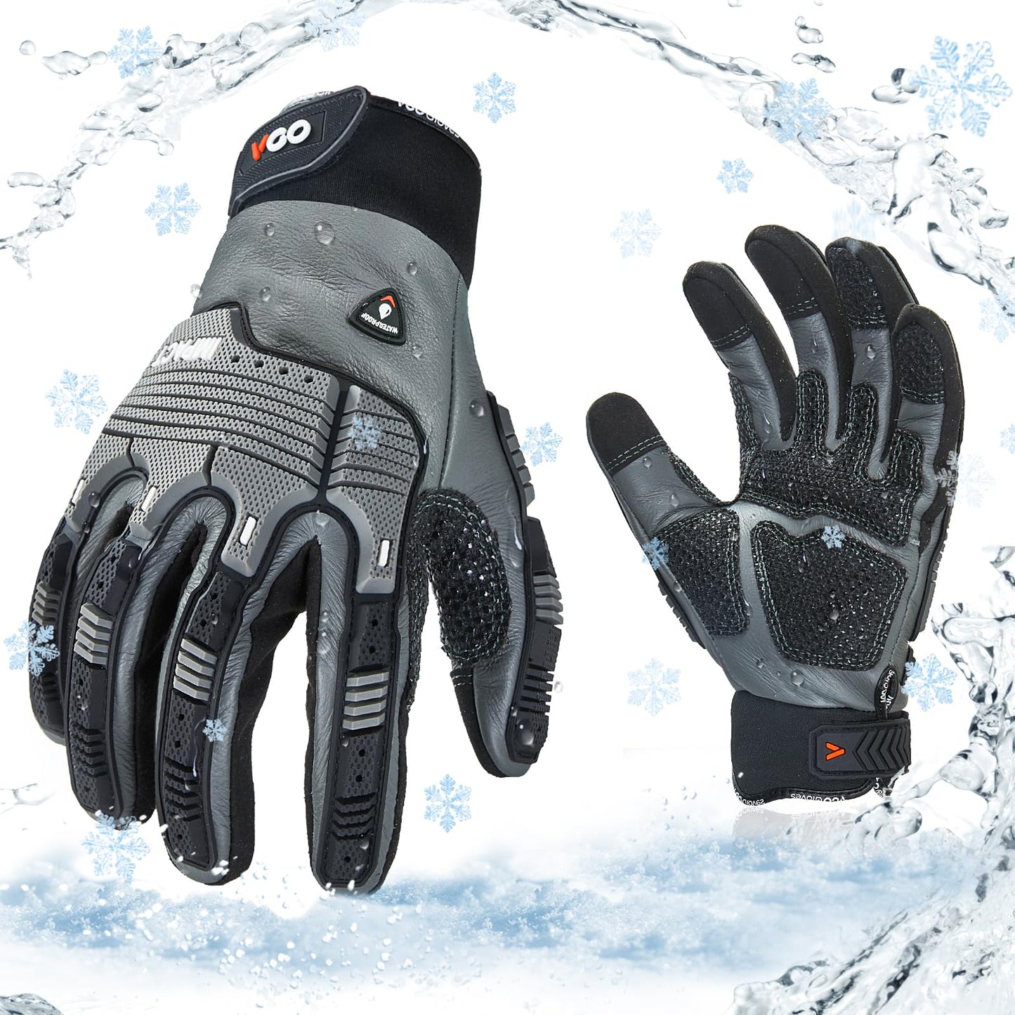 Vgo... 1 Pair -20℃/-4°F COLDPROOF,Winter Work Leather Gloves,Impact Gloves,Anti-Vibration,Water Resistant(CA7722FW)