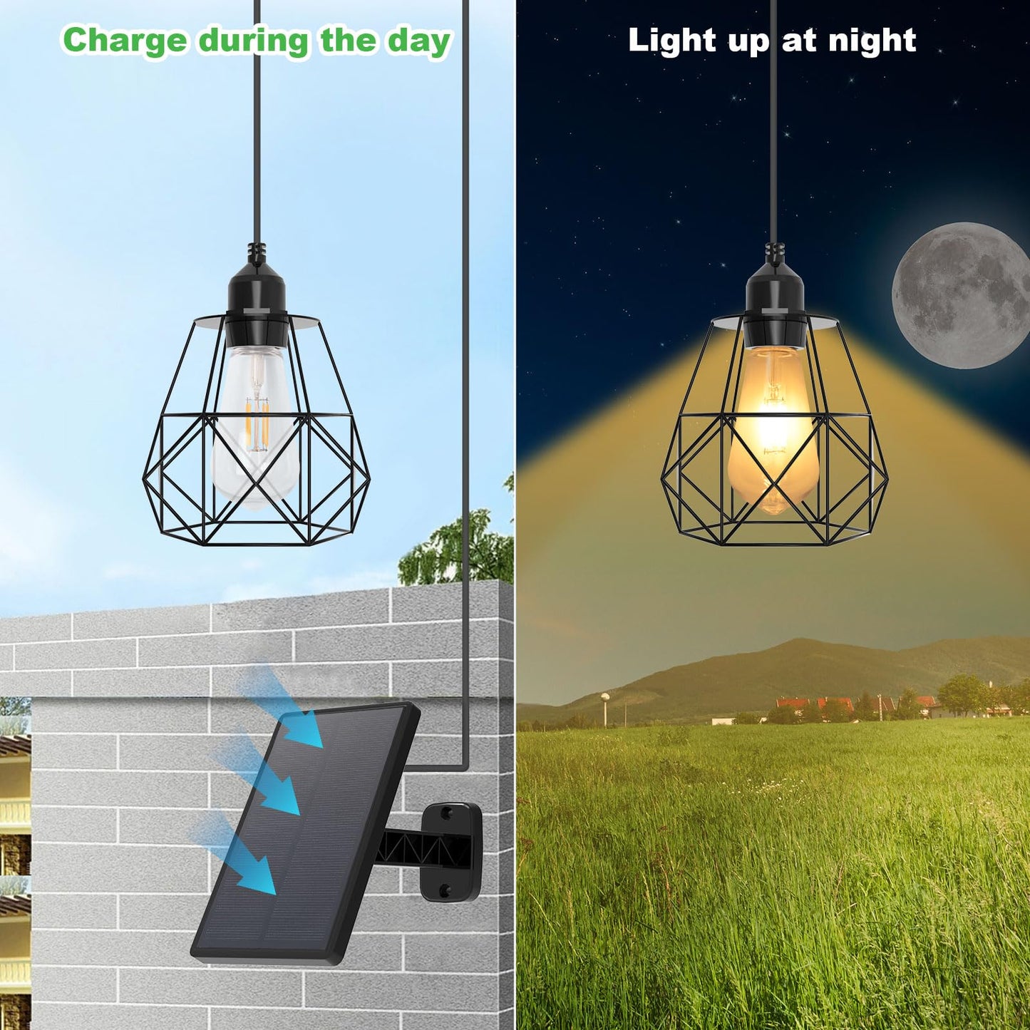 Solar Chandelier Lights Indoor Outdoor, Solar Pendant Lights for Shed Gazebo Yard Patio Balcony Barn Garage