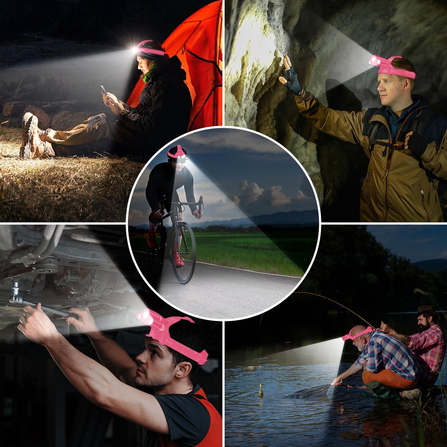 Blukar LED Headlamp, Super Bright Rechargeable Headlight Flashlight - 3 Lights 5 Modes,Zoomable,Spotlight&Floodlight Combination, IPX6 Waterproof, 20+Hrs Runtime for Running,Hiking,Camping etc.