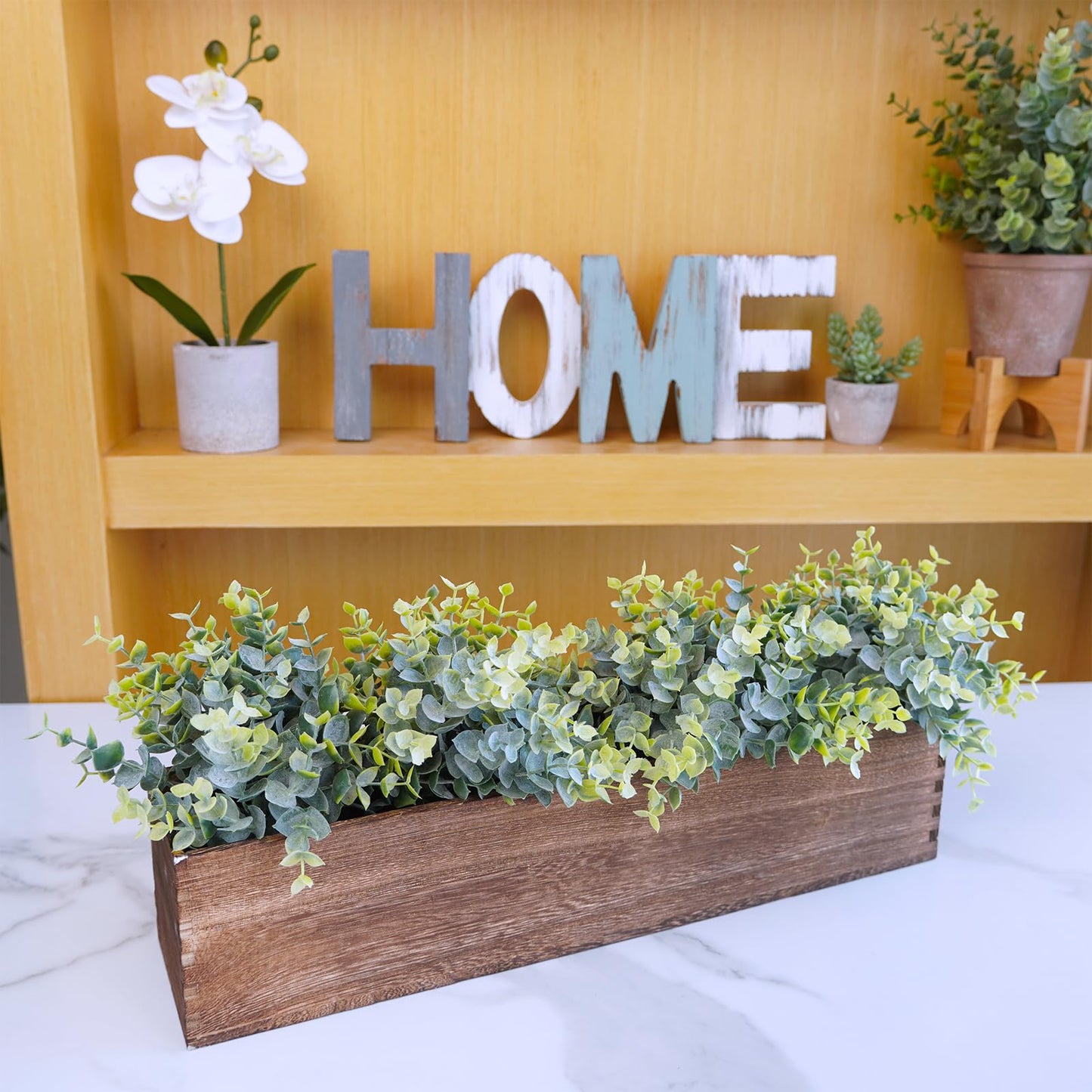 Winlyn Rustic Wooden Planter Box 17.3" L x 3.9" W x 3.9" H Brown Rectangular Planter Decorative Wood Box with Removable Plastic Liner Window Box for Farmhouse Wedding Home Garden Table Centerpiece.