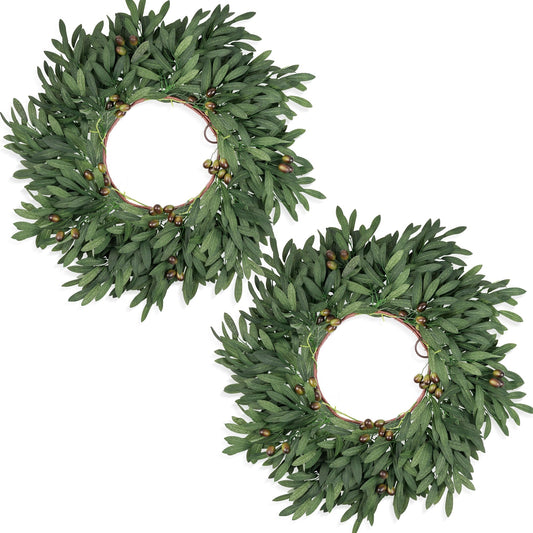 24 inch Olive Wreaths for Front Door, Artificial Large Spring Summer All Seasons Year Round Green Olive Branch Wreath for Home Outdoor Indoor Farmhouse Porch Window