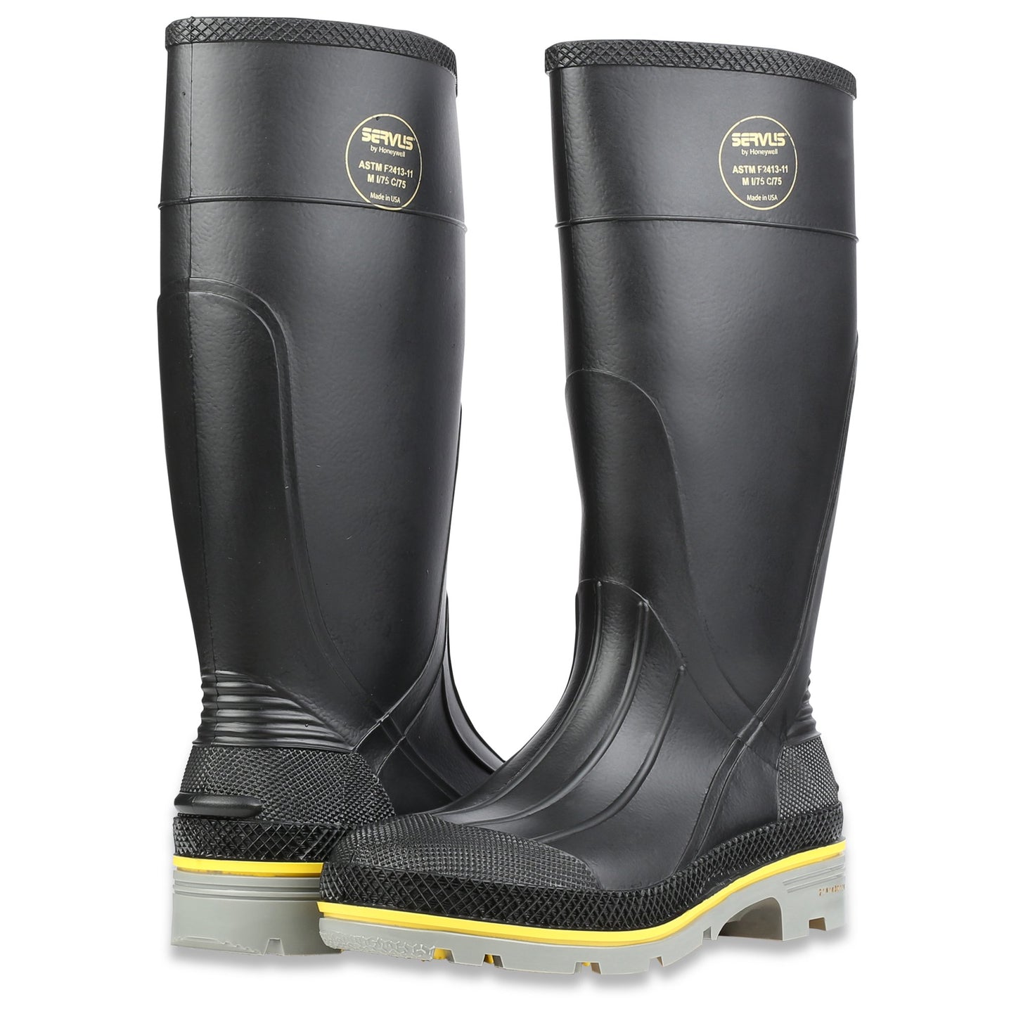 Servus XTP 15" PVC Chemical-Resistant Steel Toe Men's Work Boots, Black, Yellow & Gray, 11