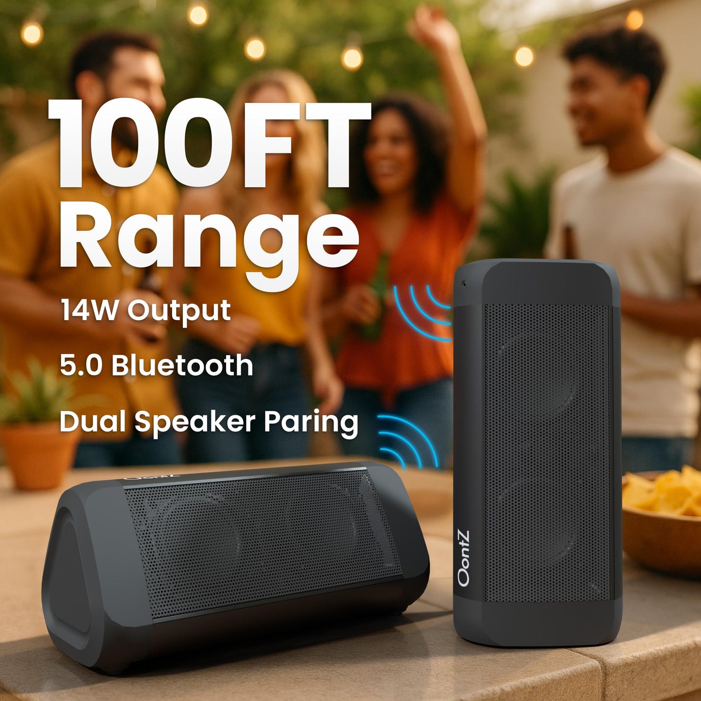 OontZ Ultra Dual Portable Bluetooth Speaker 5.0 2-Pack – IPX7 Waterproof, 14W Enhanced Sound, 20-Hr Battery, 100ft Range, Deep Bass & Clear Audio, Durable for Shower, Pool, or Beach (Black)