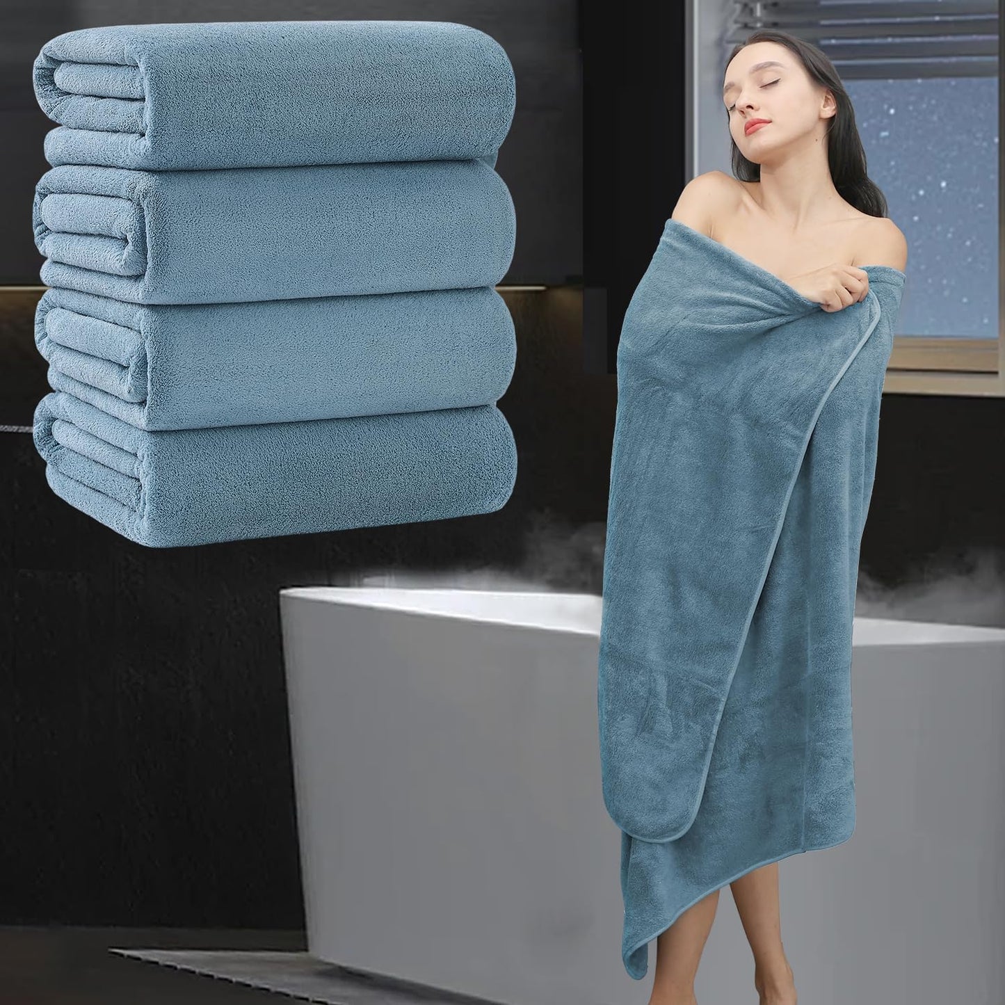 Extra Large Bath Sheet 4 Piece (35"x70")-Ultra Soft Oversized Bath Towel,Bath Sheet Towel Set for Bathroom Hotel,Highly Absorbent Quick Dry Shower Towel Set for Adults,Bath Towel Dark Grey