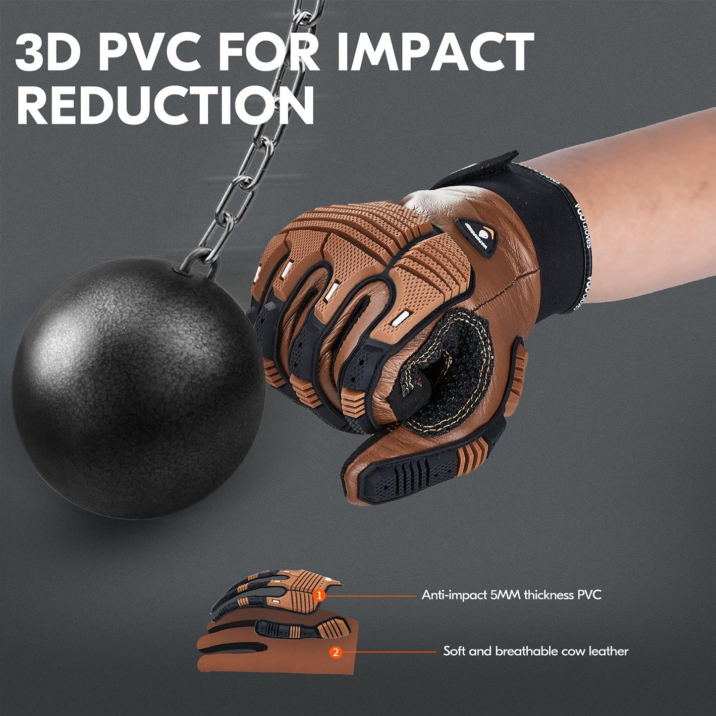 Vgo... 1 Pair -20℃/-4°F COLDPROOF,Winter Work Leather Gloves,Impact Gloves,Anti-Vibration,Water Resistant(CA7722FW)