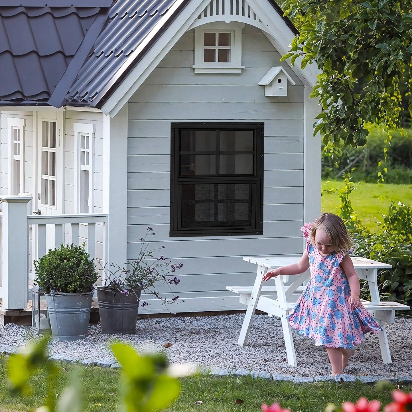 Shed Windows 2 Pack, Chicken Coop Windows 24" x 36" with Tempered Glass and Fiberglass Screen, Flush Mounted Small Window for Shed, Barns, Playhouse, Household, Garage (Black)