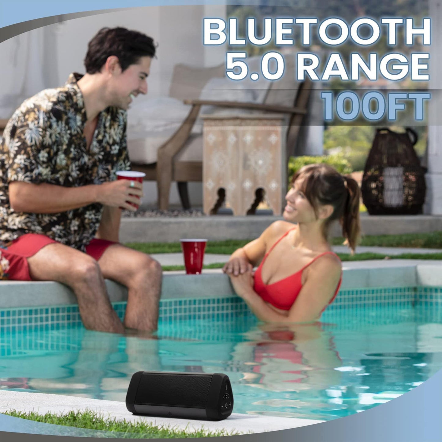 OontZ Ultra Dual Portable Bluetooth Speaker 5.0 2-Pack – IPX7 Waterproof, 14W Enhanced Sound, 20-Hr Battery, 100ft Range, Deep Bass & Clear Audio, Durable for Shower, Pool, or Beach (Black)