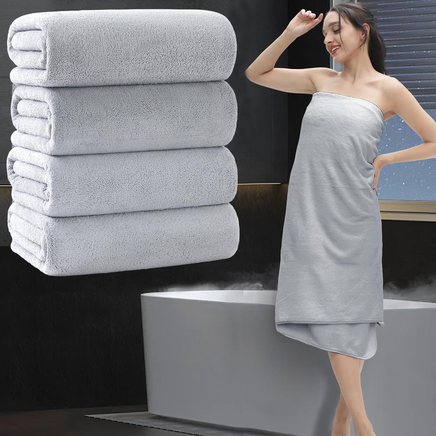Extra Large Bath Sheet 4 Piece (35"x70")-Ultra Soft Oversized Bath Towel,Bath Sheet Towel Set for Bathroom Hotel,Highly Absorbent Quick Dry Shower Towel Set for Adults,Bath Towel Dark Grey