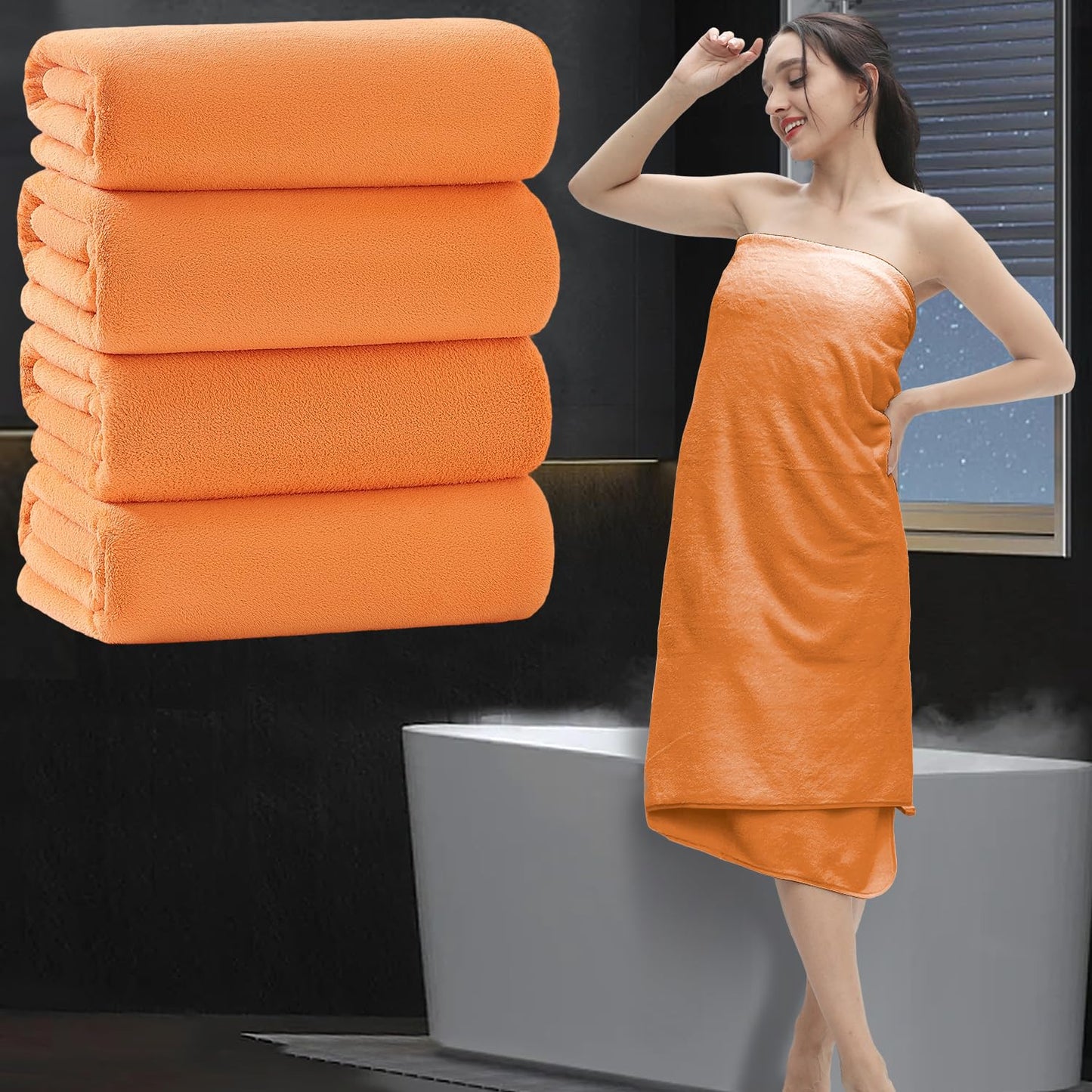 Extra Large Bath Sheet 4 Piece (35"x70")-Ultra Soft Oversized Bath Towel,Bath Sheet Towel Set for Bathroom Hotel,Highly Absorbent Quick Dry Shower Towel Set for Adults,Bath Towel Dark Grey