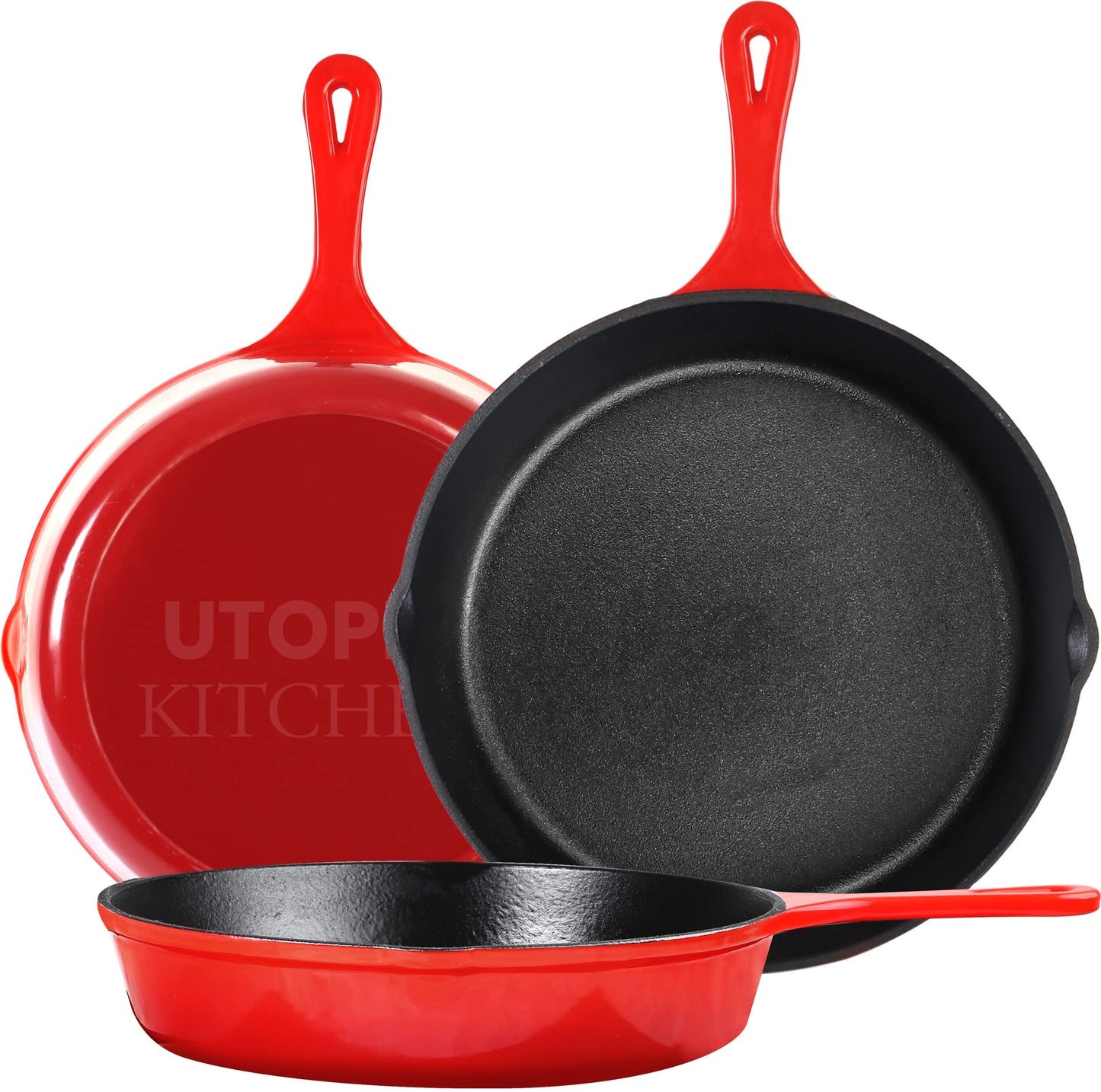 Utopia Kitchen Cast iron Skillets 3 Piece Set, Chefs Pan, Pre Seasoned Cast iron Skillets, 6, 8 & 10 Inches, Easy Use in the Oven, Stove, Grill, or Campfire, Black