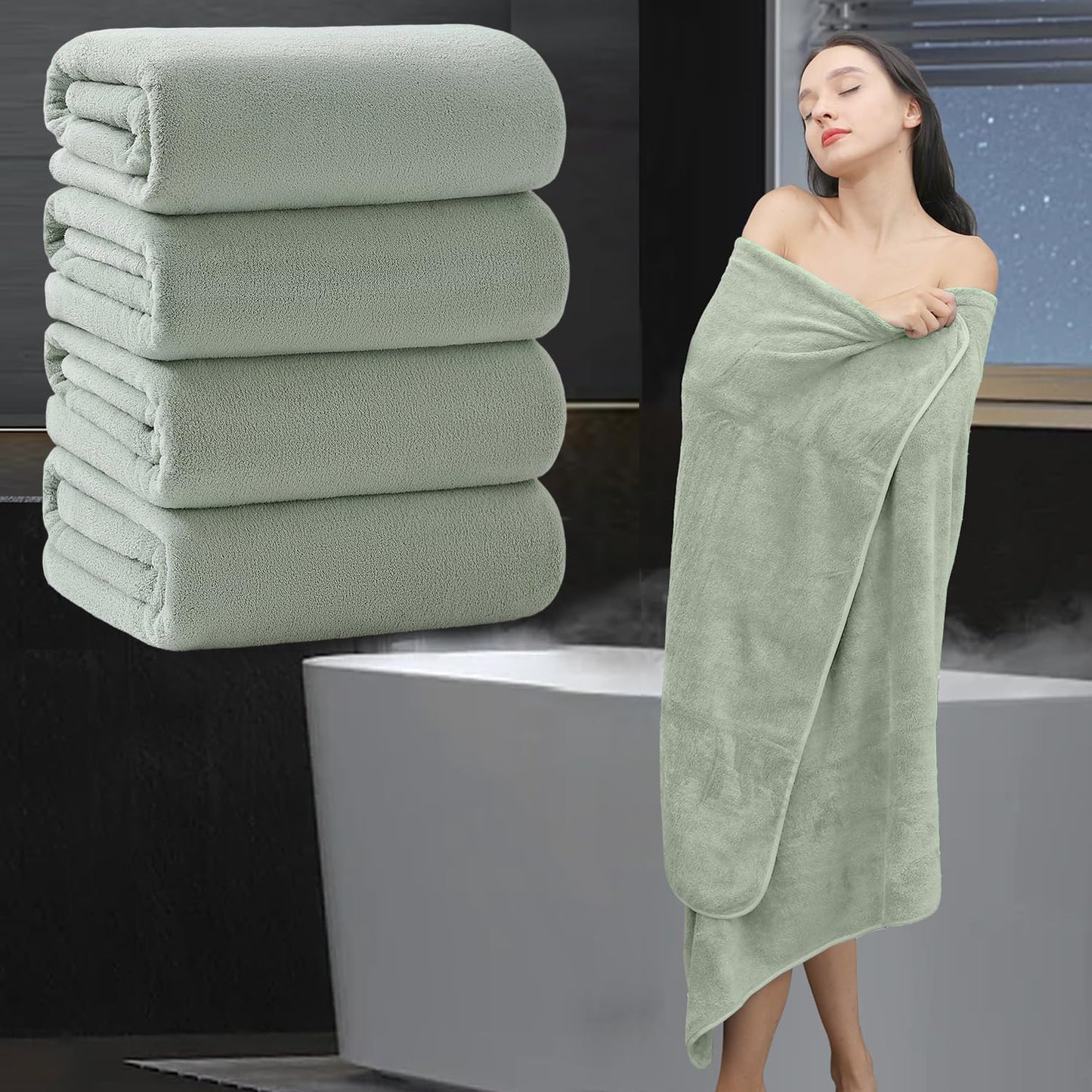 Extra Large Bath Sheet 4 Piece (35"x70")-Ultra Soft Oversized Bath Towel,Bath Sheet Towel Set for Bathroom Hotel,Highly Absorbent Quick Dry Shower Towel Set for Adults,Bath Towel Dark Grey