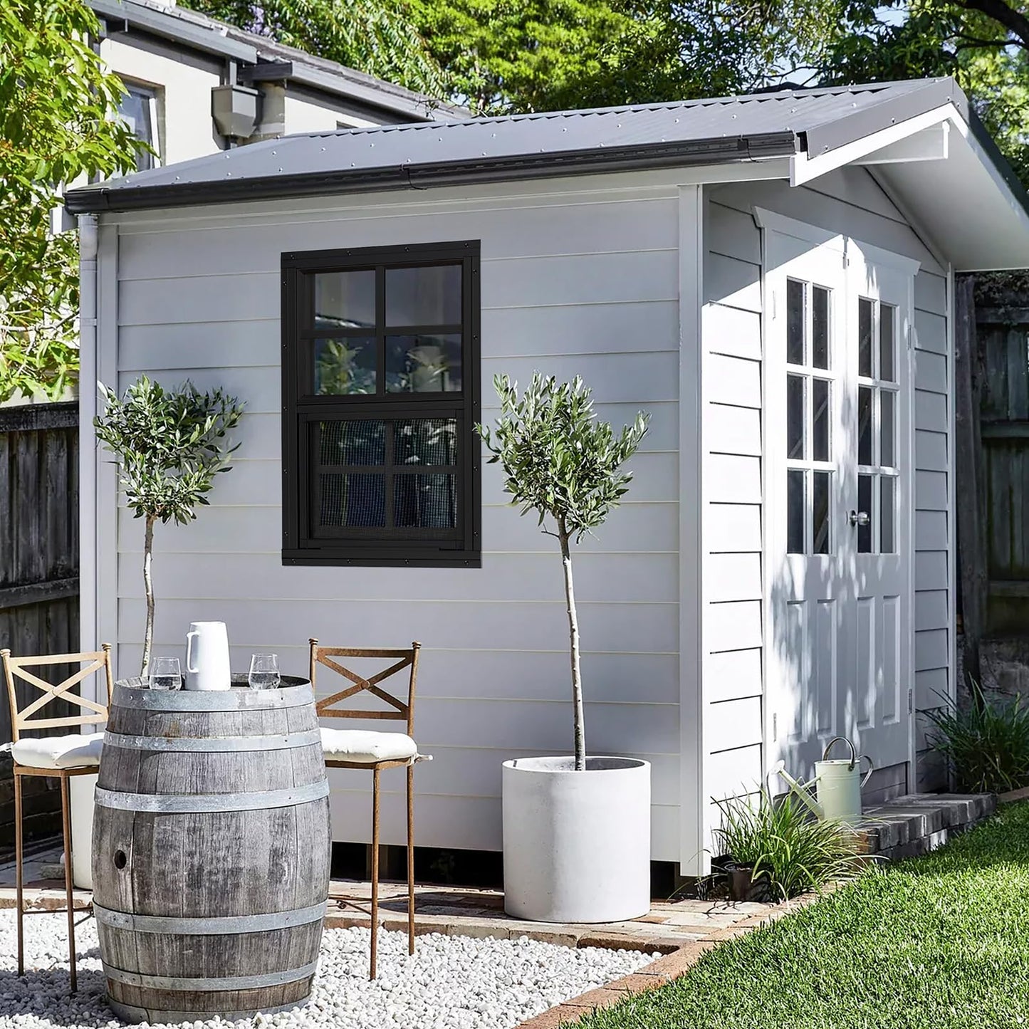 Shed Windows 2 Pack, Chicken Coop Windows 24" x 36" with Tempered Glass and Fiberglass Screen, Flush Mounted Small Window for Shed, Barns, Playhouse, Household, Garage (Black)