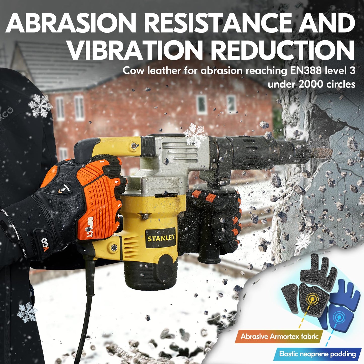 Vgo... 1 Pair -20℃/-4°F COLDPROOF,Winter Work Leather Gloves,Impact Gloves,Anti-Vibration,Water Resistant(CA7722FW)