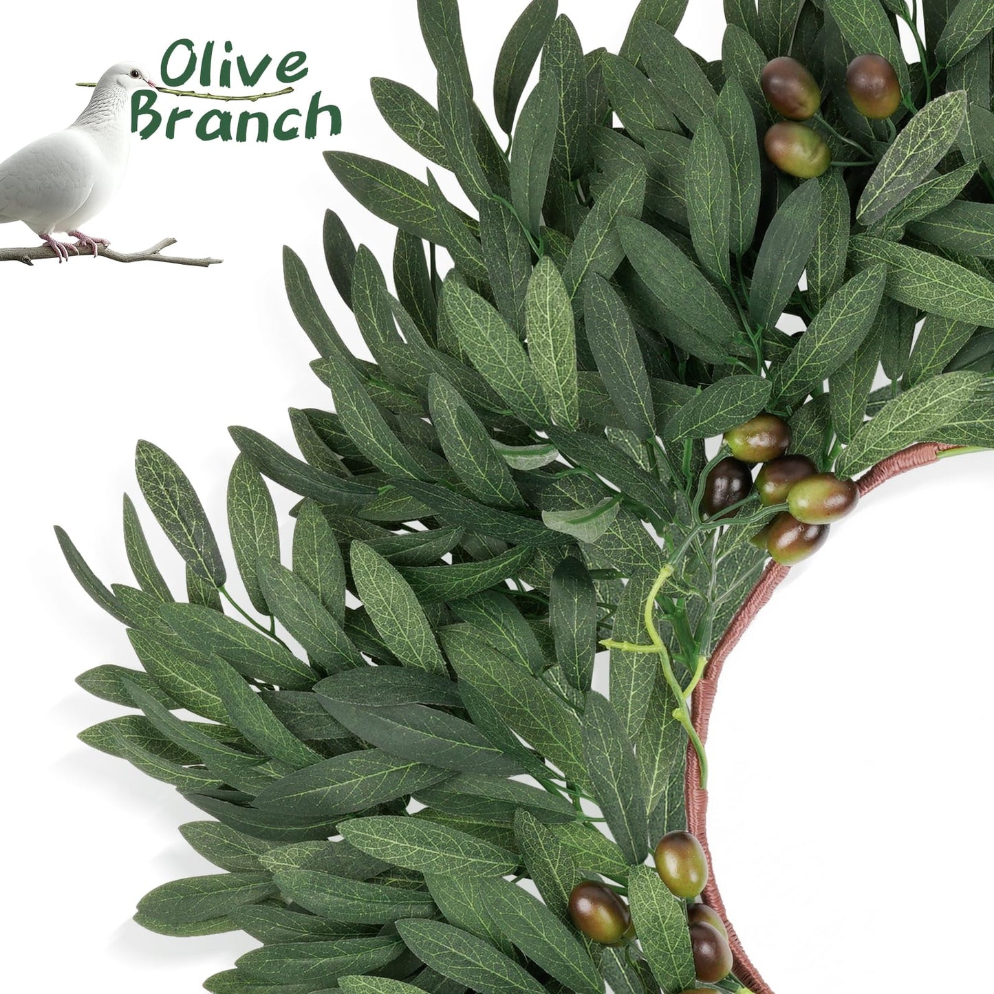 24 inch Olive Wreaths for Front Door, Artificial Large Spring Summer All Seasons Year Round Green Olive Branch Wreath for Home Outdoor Indoor Farmhouse Porch Window