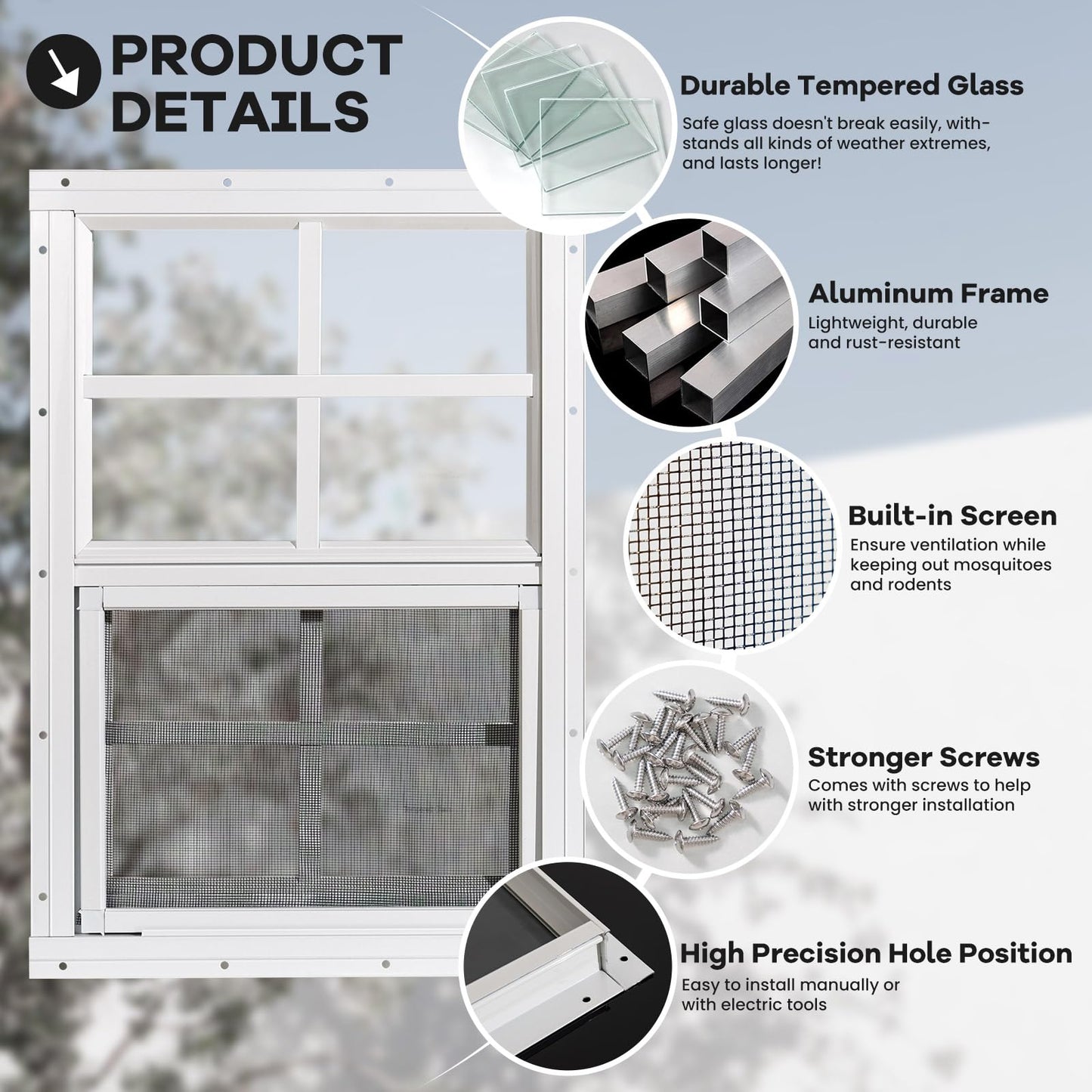 Shed Windows 2 Pack, Chicken Coop Windows 24" x 36" with Tempered Glass and Fiberglass Screen, Flush Mounted Small Window for Shed, Barns, Playhouse, Household, Garage (Black)