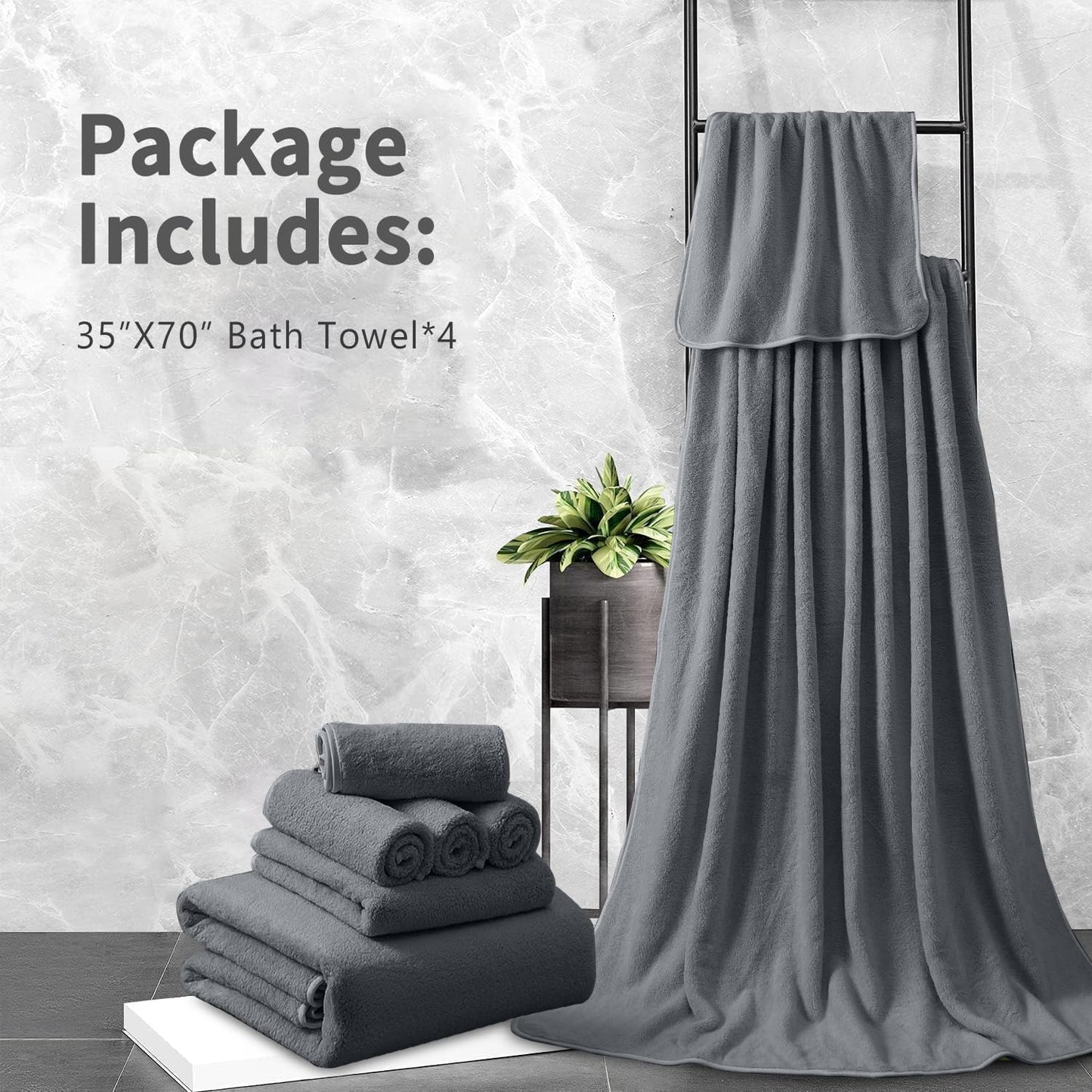 Extra Large Bath Sheet 4 Piece (35"x70")-Ultra Soft Oversized Bath Towel,Bath Sheet Towel Set for Bathroom Hotel,Highly Absorbent Quick Dry Shower Towel Set for Adults,Bath Towel Dark Grey