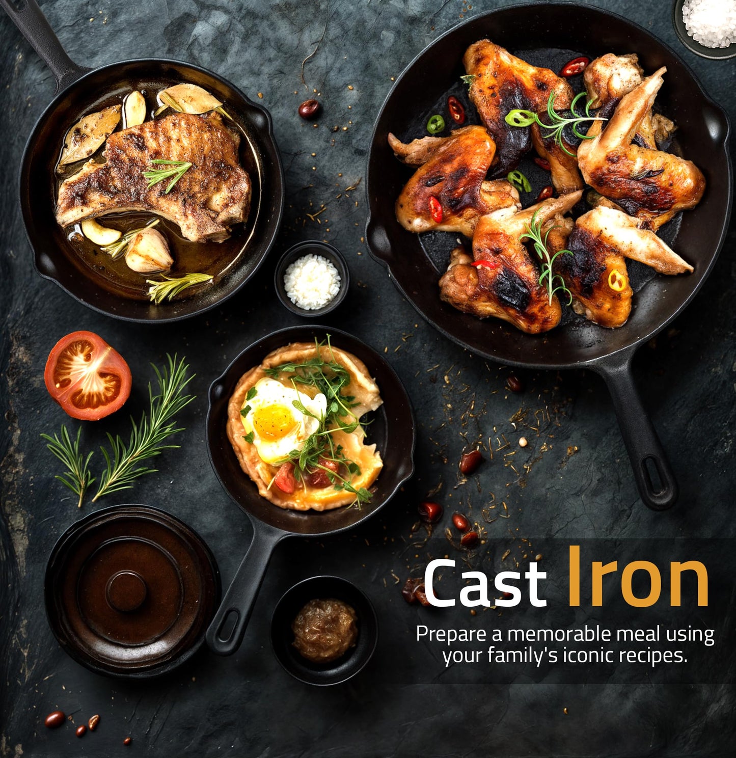 Utopia Kitchen Cast iron Skillets 3 Piece Set, Chefs Pan, Pre Seasoned Cast iron Skillets, 6, 8 & 10 Inches, Easy Use in the Oven, Stove, Grill, or Campfire, Black