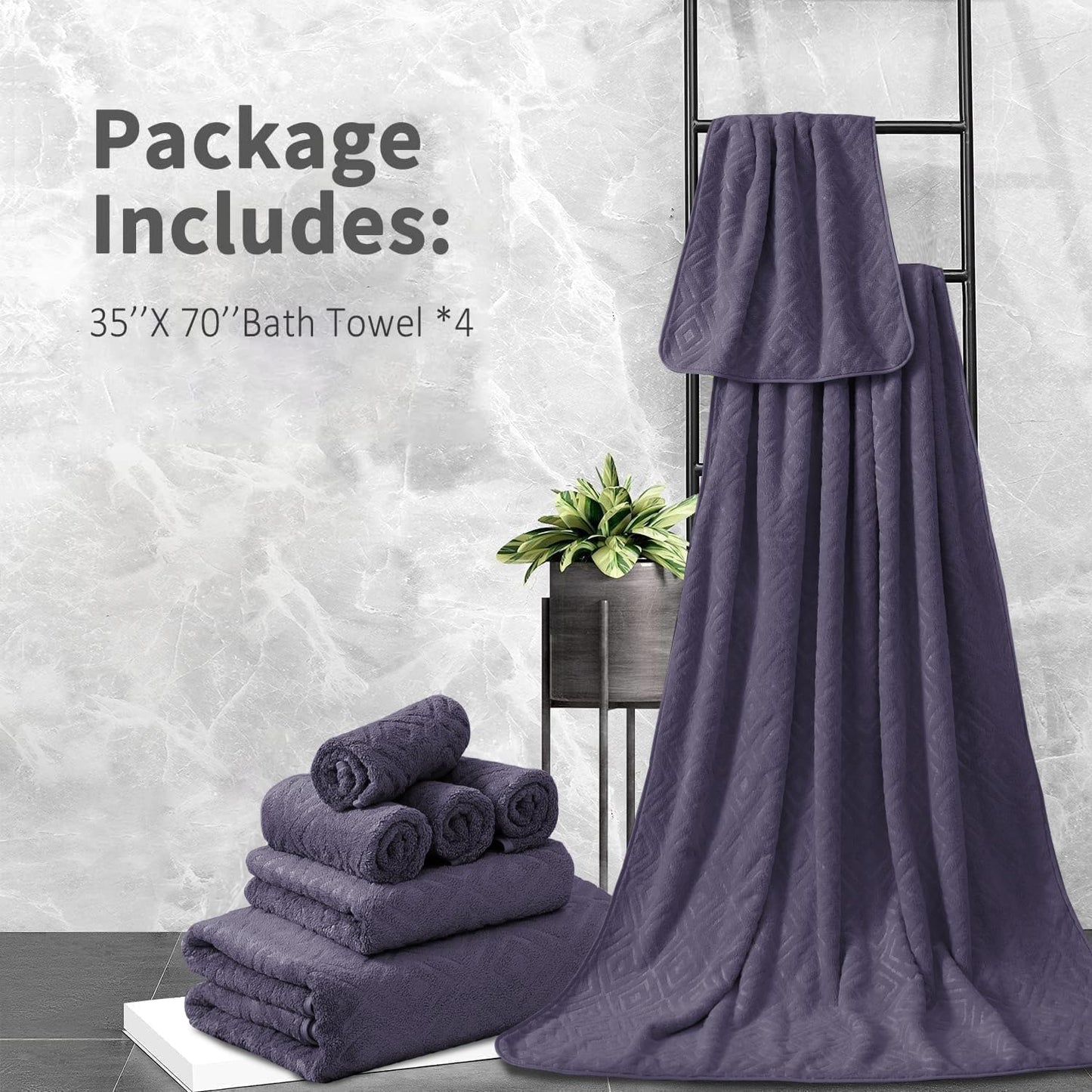 Extra Large Bath Sheet 4 Piece (35"x70")-Ultra Soft Oversized Bath Towel,Bath Sheet Towel Set for Bathroom Hotel,Highly Absorbent Quick Dry Shower Towel Set for Adults,Bath Towel Dark Grey