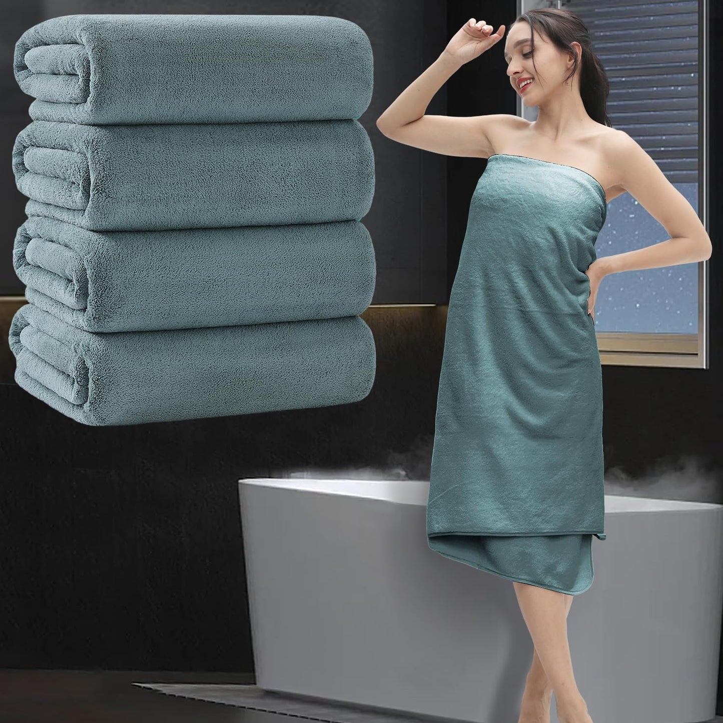 Extra Large Bath Sheet 4 Piece (35"x70")-Ultra Soft Oversized Bath Towel,Bath Sheet Towel Set for Bathroom Hotel,Highly Absorbent Quick Dry Shower Towel Set for Adults,Bath Towel Dark Grey