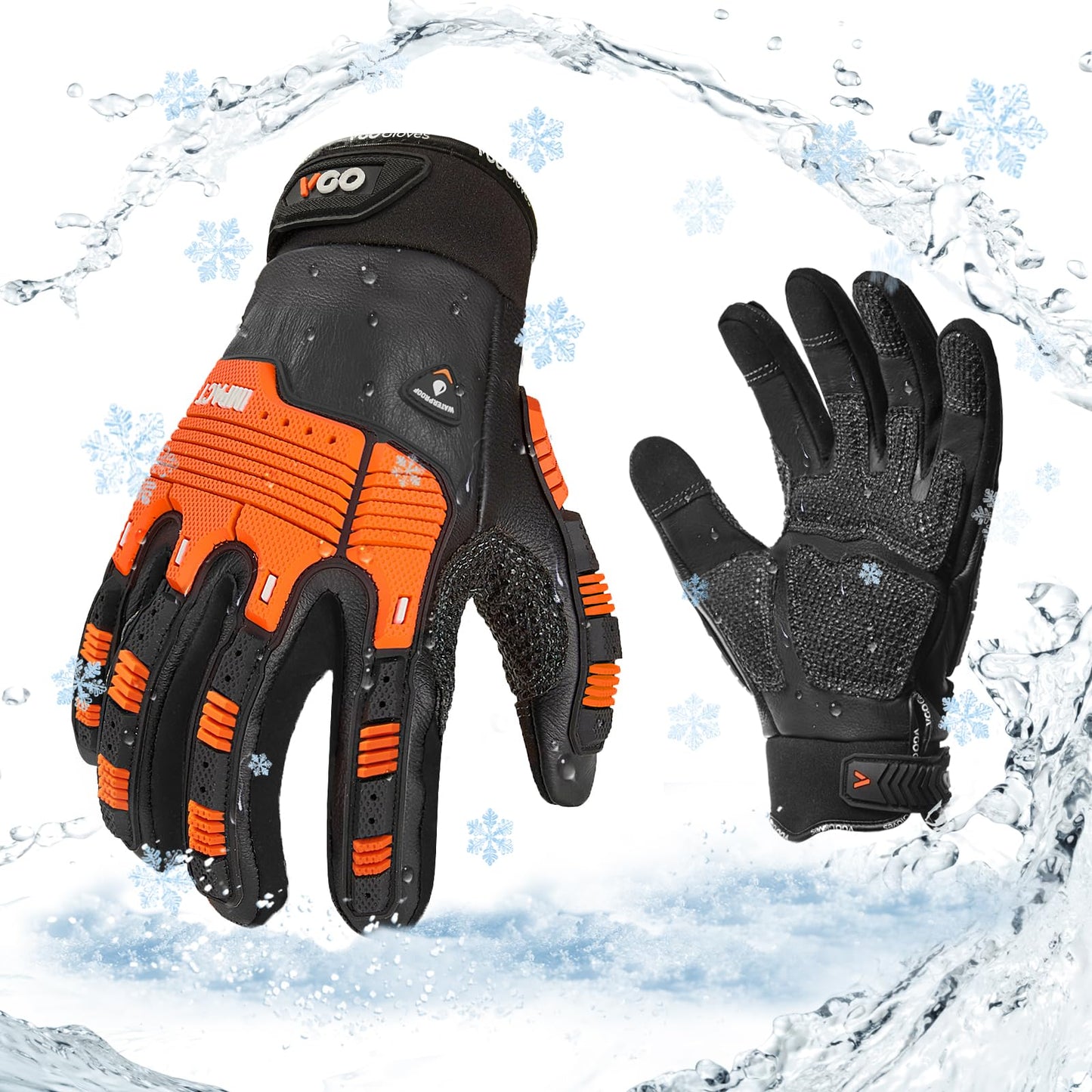 Vgo... 1 Pair -20℃/-4°F COLDPROOF,Winter Work Leather Gloves,Impact Gloves,Anti-Vibration,Water Resistant(CA7722FW)
