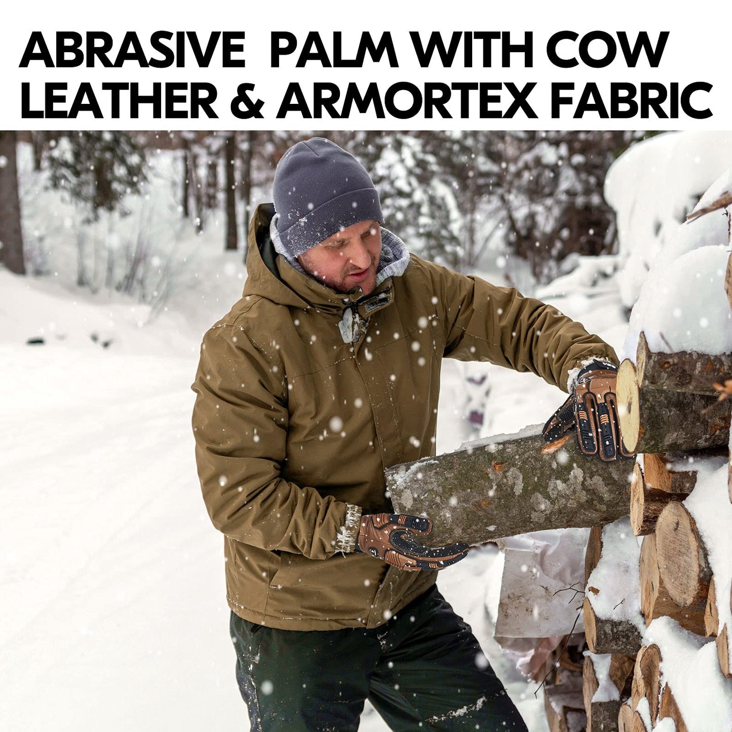 Vgo... 1 Pair -20℃/-4°F COLDPROOF,Winter Work Leather Gloves,Impact Gloves,Anti-Vibration,Water Resistant(CA7722FW)