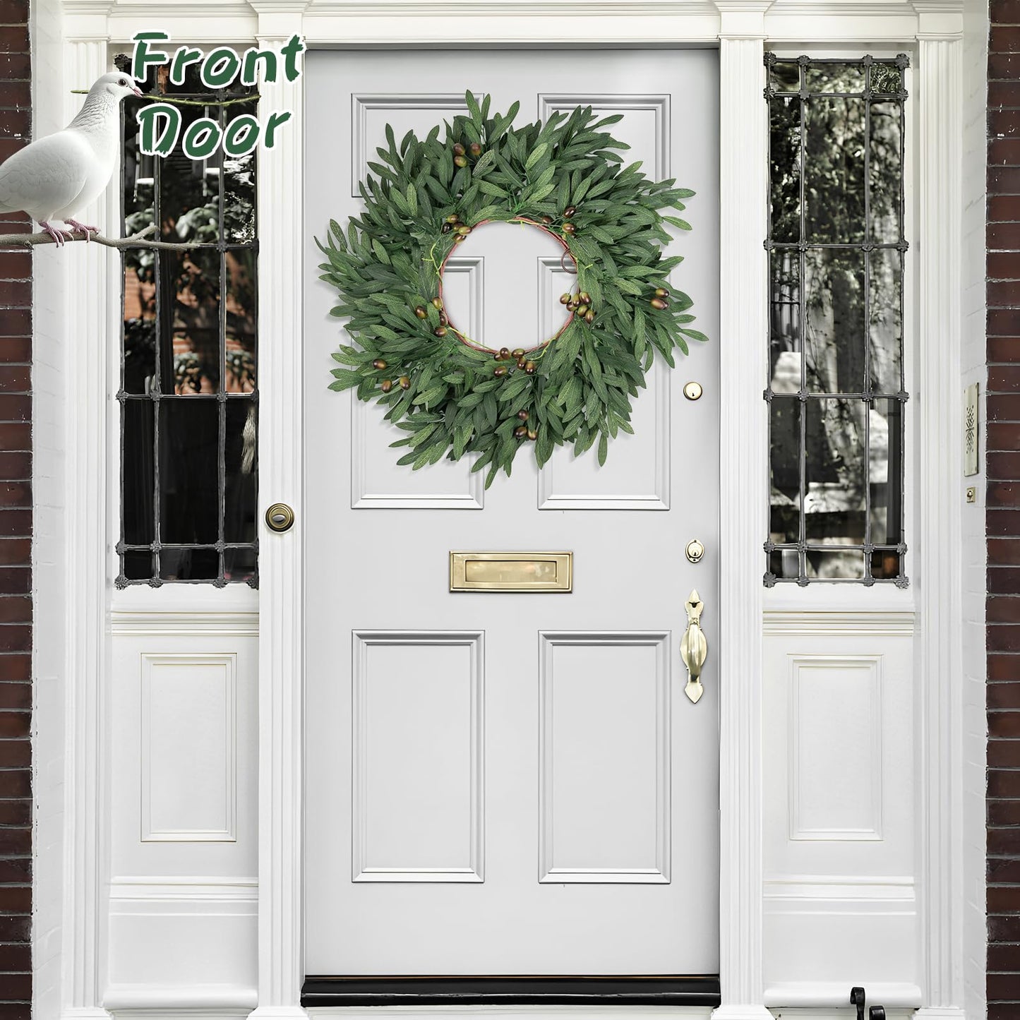 24 inch Olive Wreaths for Front Door, Artificial Large Spring Summer All Seasons Year Round Green Olive Branch Wreath for Home Outdoor Indoor Farmhouse Porch Window