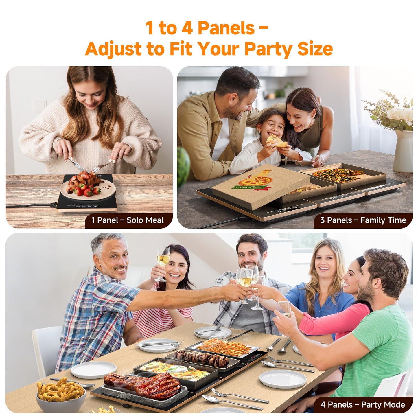 FEPPO Electric Warming Tray, 4-in-1 Food Warmers for Parties Buffet with 10 Temp Settings and Timer, 33"x15" Glass Surface Warming Mat for Food, Modular Buffet Hot Plates for Catering and Gatherings