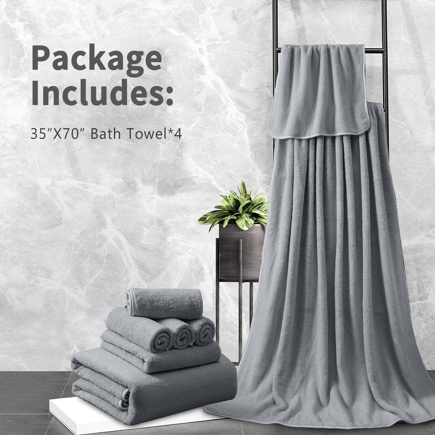Extra Large Bath Sheet 4 Piece (35"x70")-Ultra Soft Oversized Bath Towel,Bath Sheet Towel Set for Bathroom Hotel,Highly Absorbent Quick Dry Shower Towel Set for Adults,Bath Towel Dark Grey