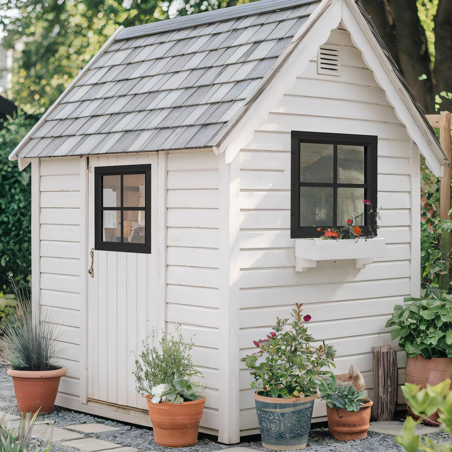 Shed Windows 2 Pack, Chicken Coop Windows 24" x 36" with Tempered Glass and Fiberglass Screen, Flush Mounted Small Window for Shed, Barns, Playhouse, Household, Garage (Black)