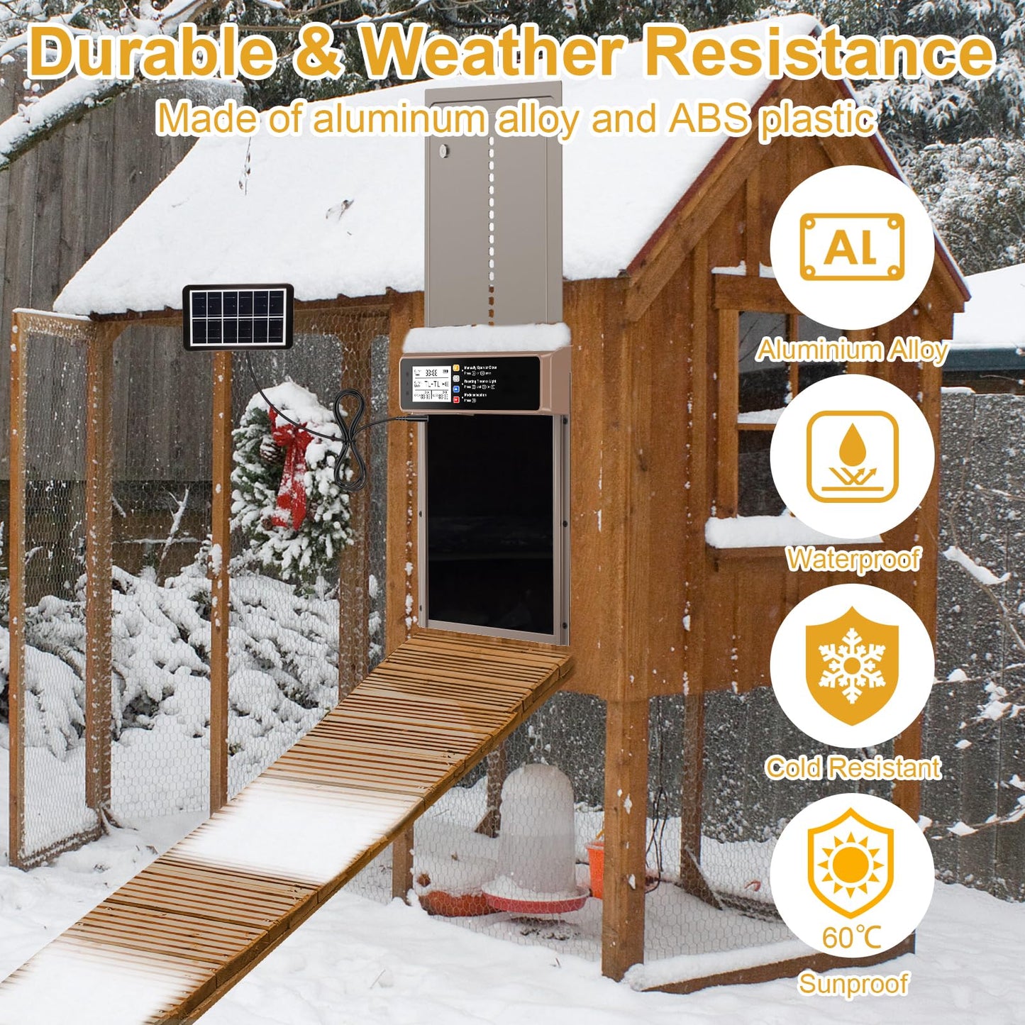 Automatic Chicken Coop Door Solar Powered, LCD Display Automatic Chicken Door with Timer & Light Sensor, Aluminum Alloy Chicken Door with Remote Control & 4 Modes