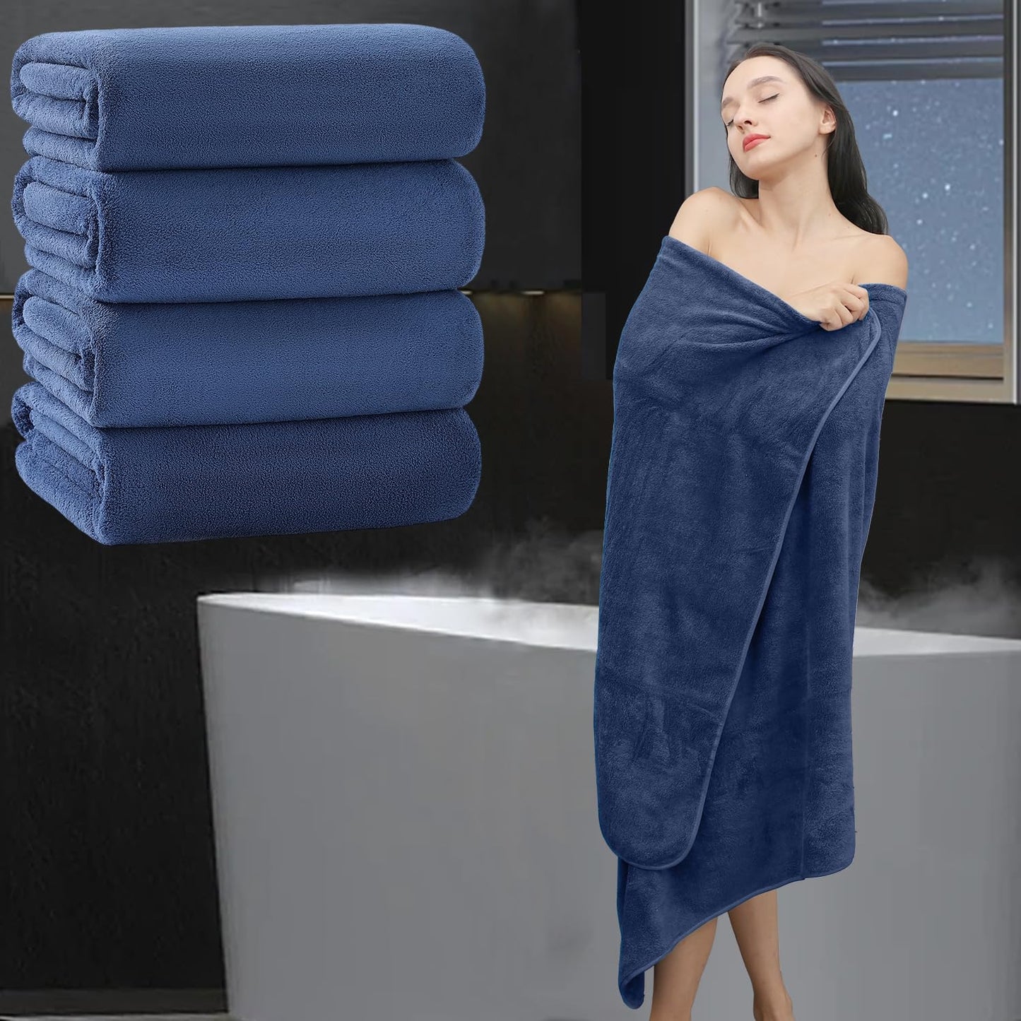 Extra Large Bath Sheet 4 Piece (35"x70")-Ultra Soft Oversized Bath Towel,Bath Sheet Towel Set for Bathroom Hotel,Highly Absorbent Quick Dry Shower Towel Set for Adults,Bath Towel Dark Grey
