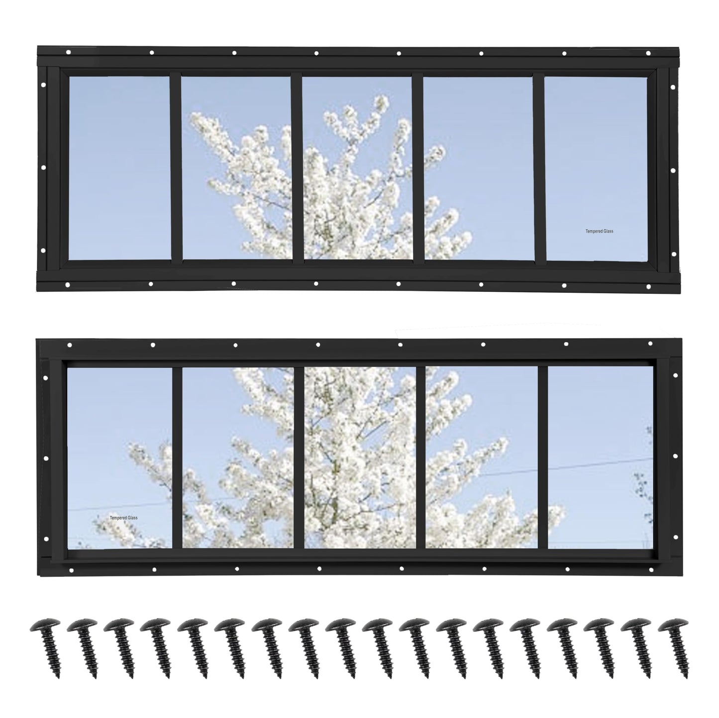 Shed Windows 2 Pack, Chicken Coop Windows 24" x 36" with Tempered Glass and Fiberglass Screen, Flush Mounted Small Window for Shed, Barns, Playhouse, Household, Garage (Black)