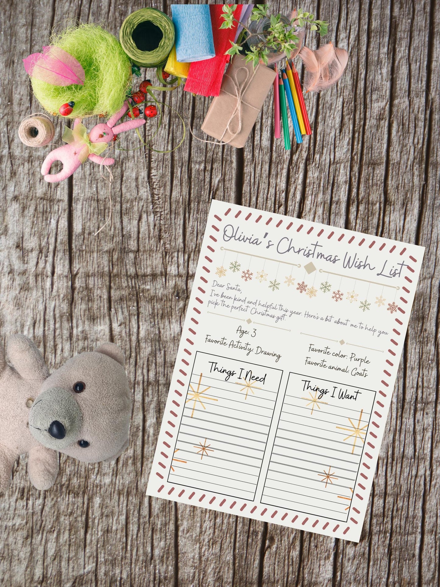 Personalized Christmas Wish List, Printable Holiday Template (Digital Download)
