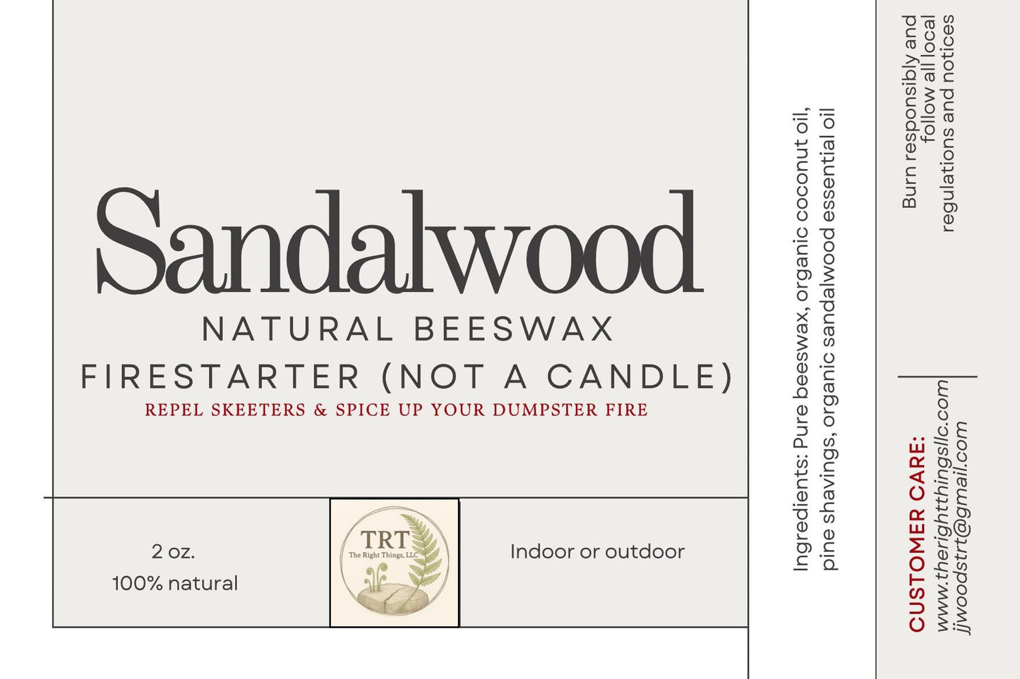 Handmade All Natural Fire Starters: Sandalwood & Beeswax