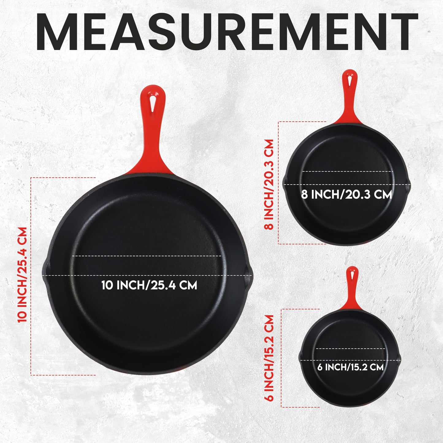 Utopia Kitchen Cast iron Skillets 3 Piece Set, Chefs Pan, Pre Seasoned Cast iron Skillets, 6, 8 & 10 Inches, Easy Use in the Oven, Stove, Grill, or Campfire, Black